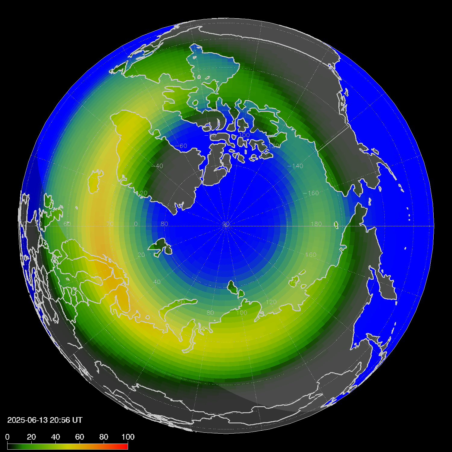 Northern lights (auroras) in the northern hemisphere