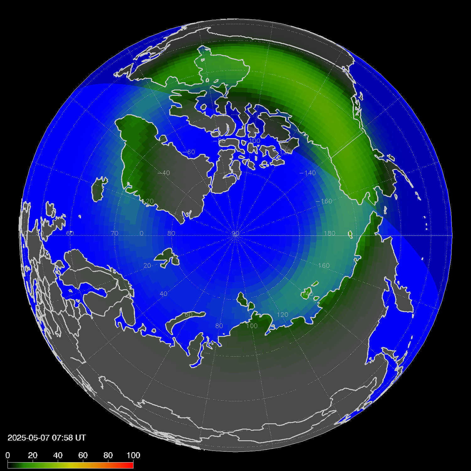 Northern lights (auroras) in the northern hemisphere