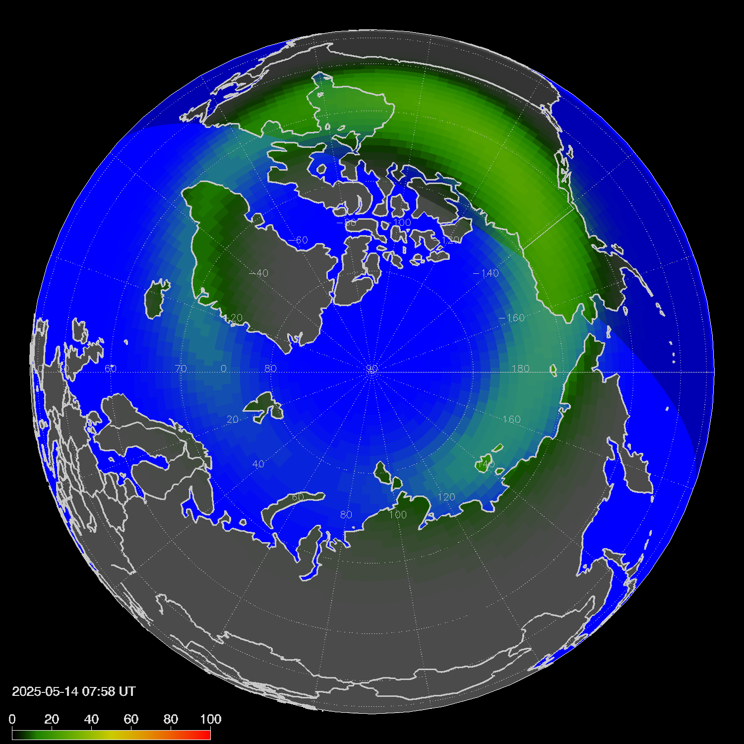 Northern lights (auroras) in the northern hemisphere