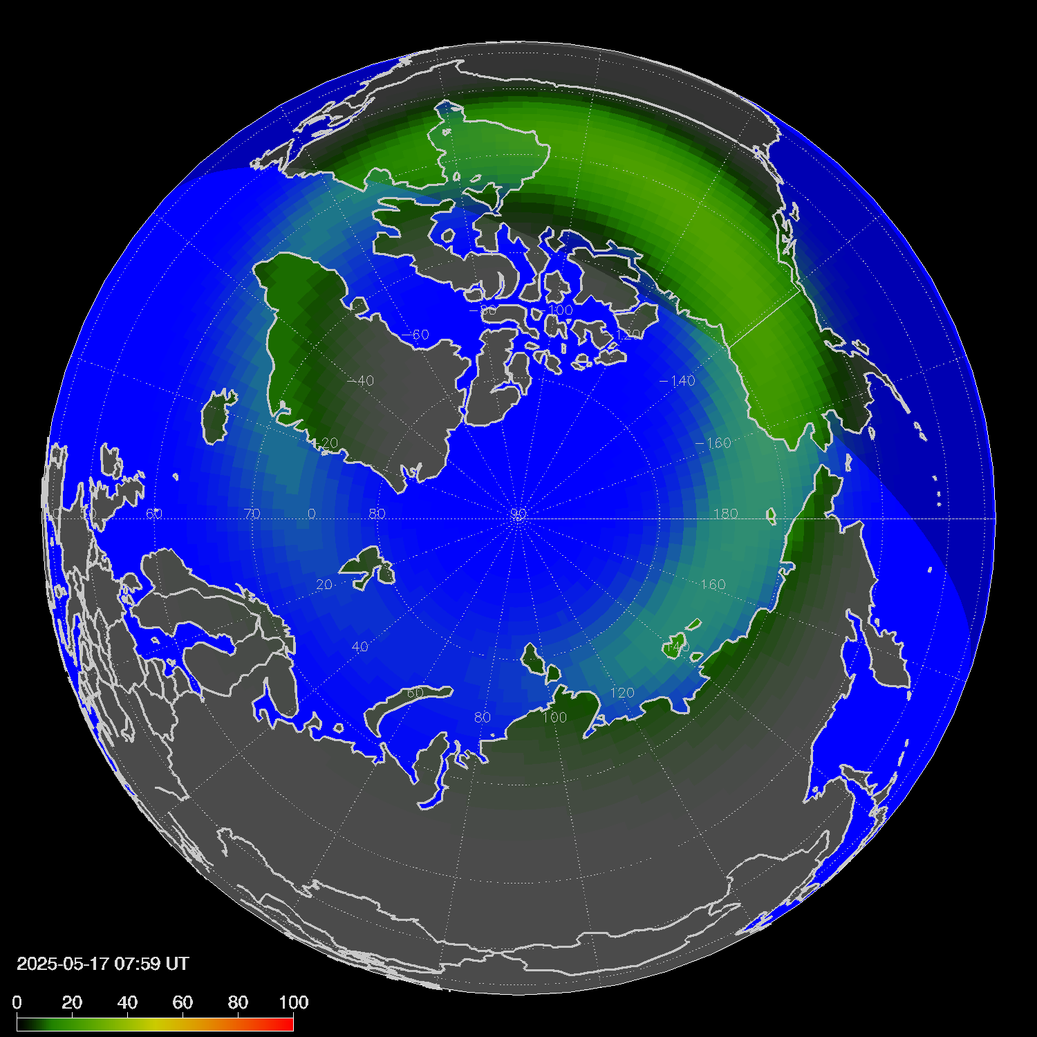 Northern lights (auroras) in the northern hemisphere