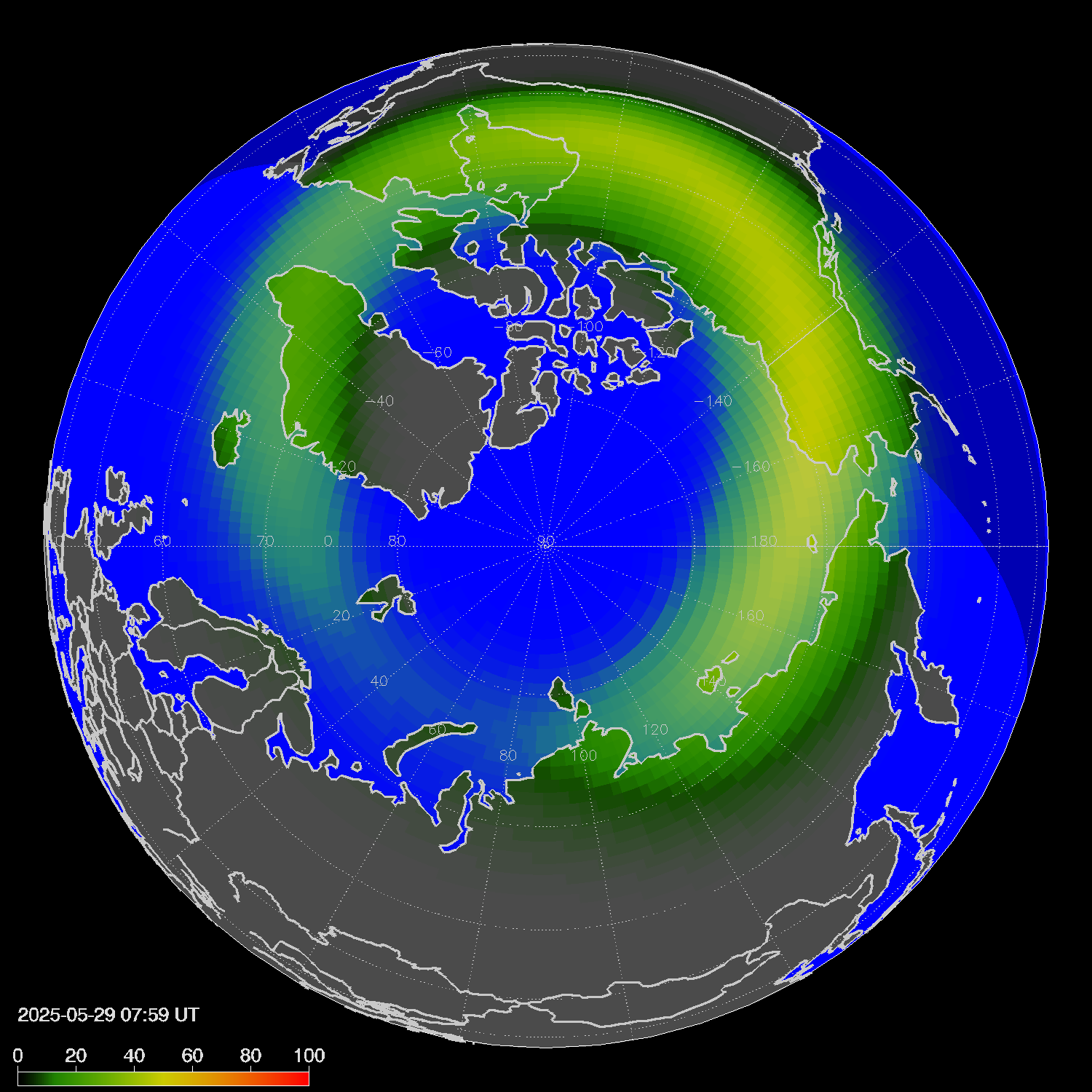 Northern lights (auroras) in the northern hemisphere