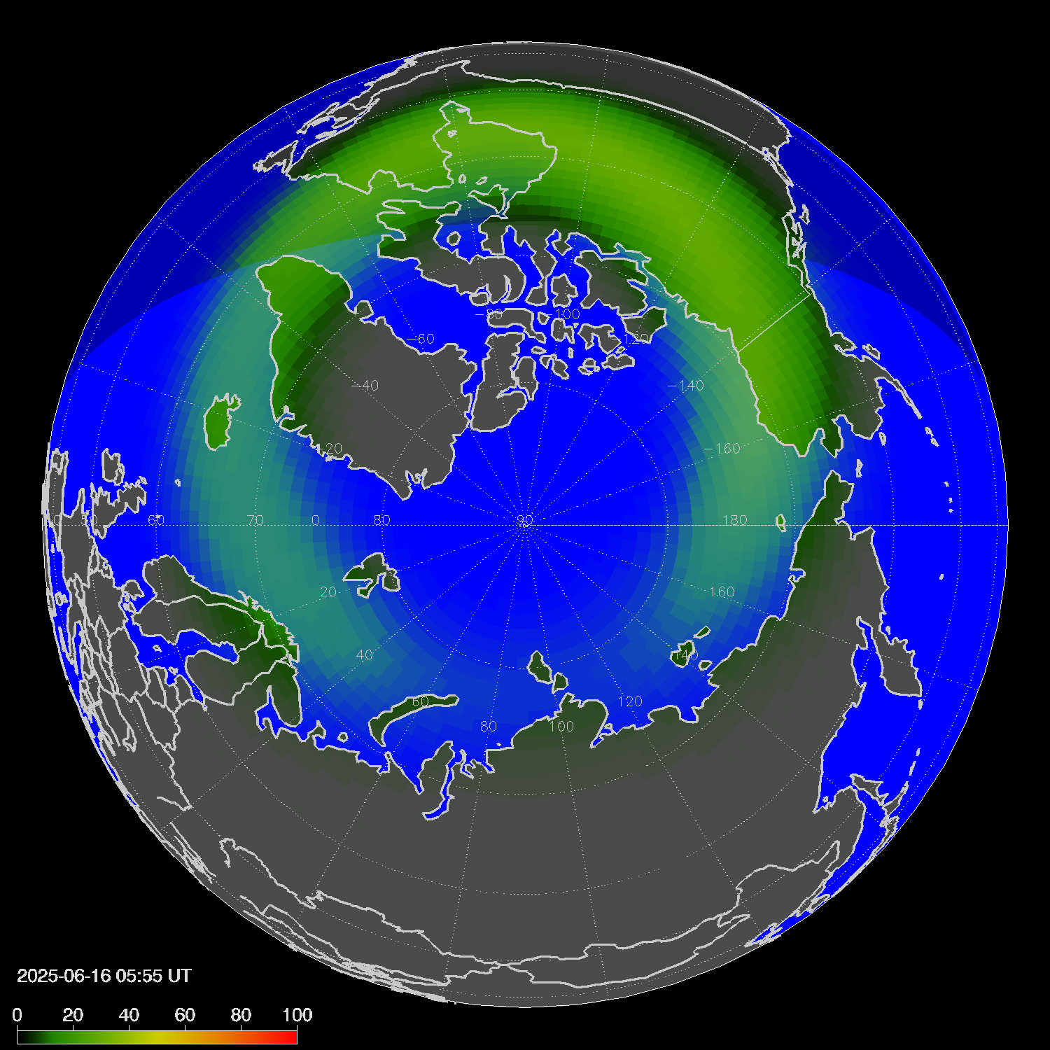 Northern lights (auroras) in the northern hemisphere