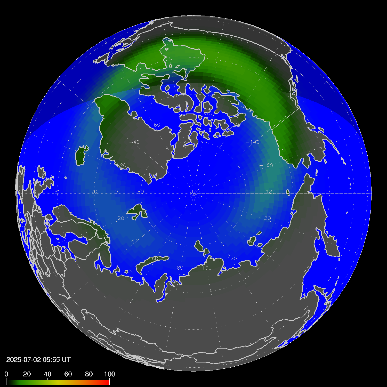 Northern lights (auroras) in the northern hemisphere