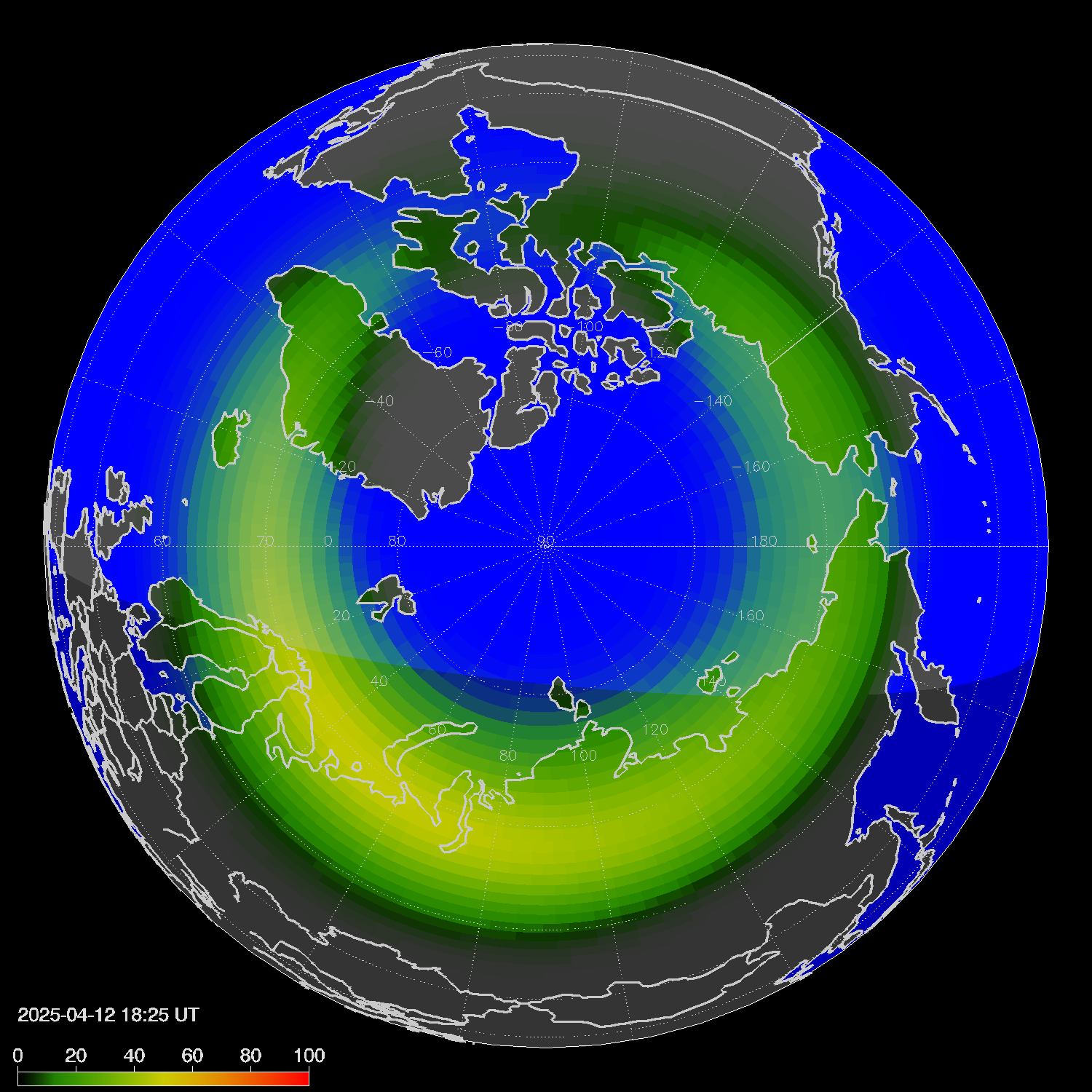 Northern lights (auroras) in the northern hemisphere