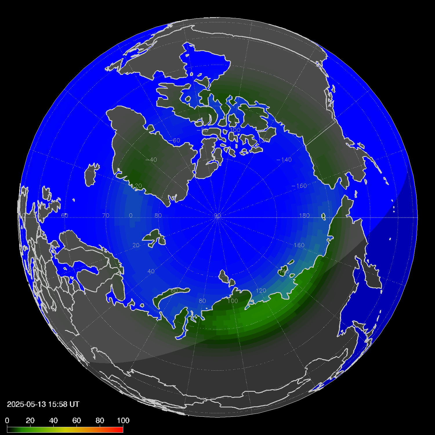 Northern lights (auroras) in the northern hemisphere