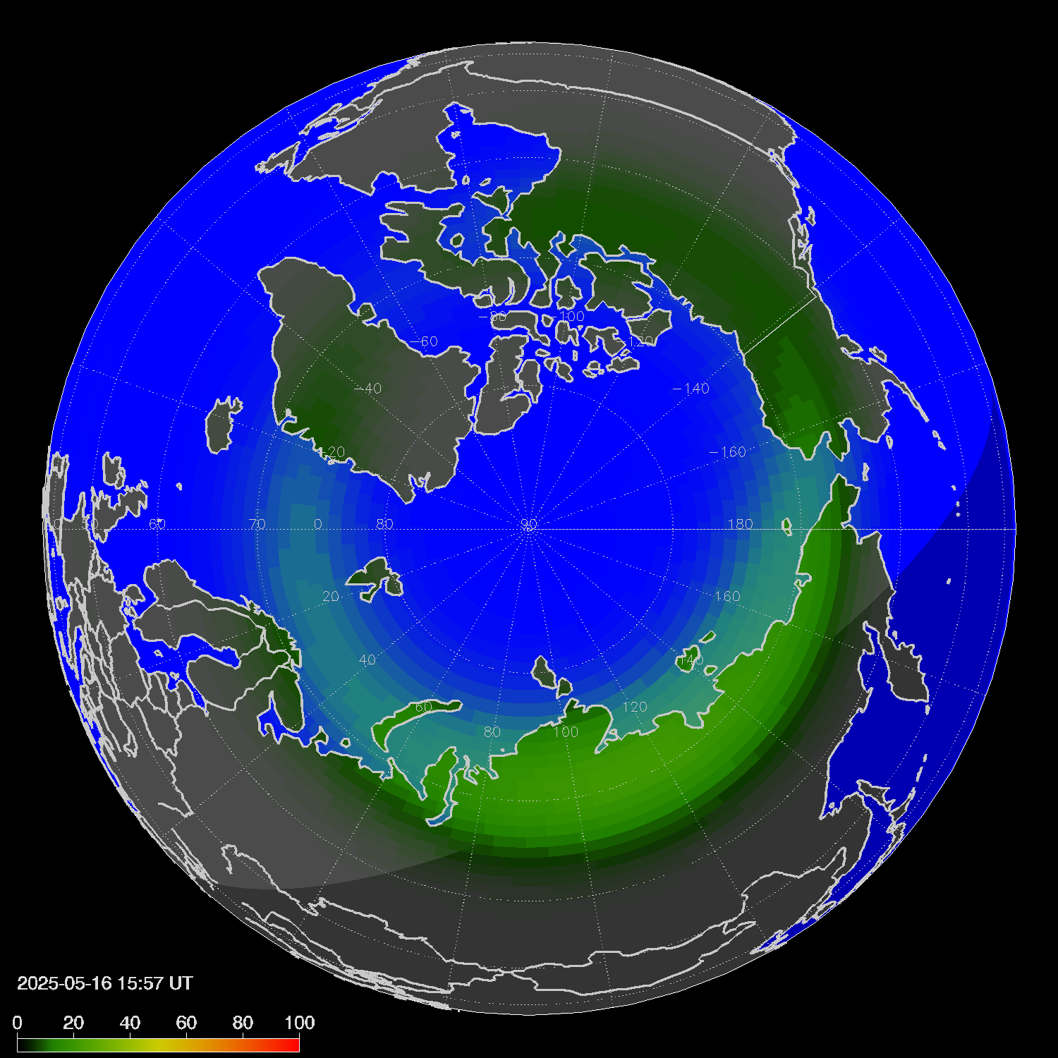 Northern lights (auroras) in the northern hemisphere