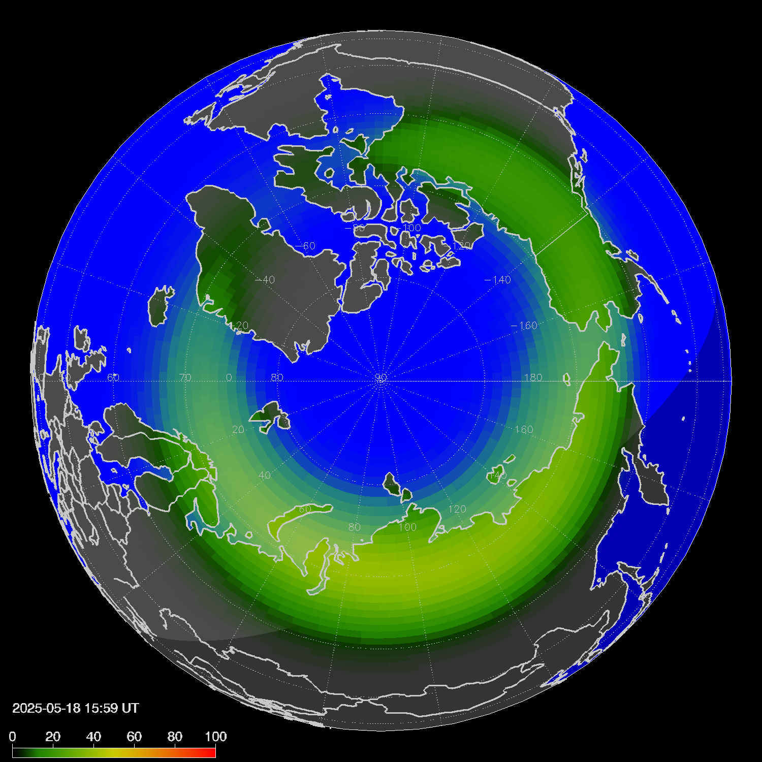 Northern lights (auroras) in the northern hemisphere