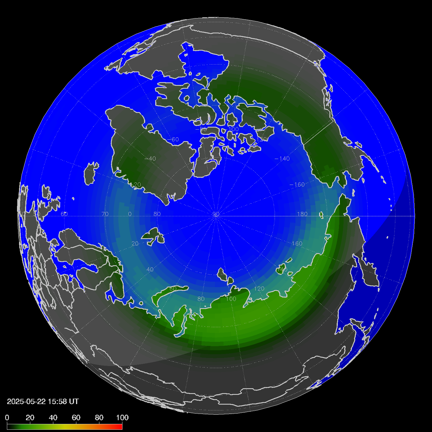 Northern lights (auroras) in the northern hemisphere
