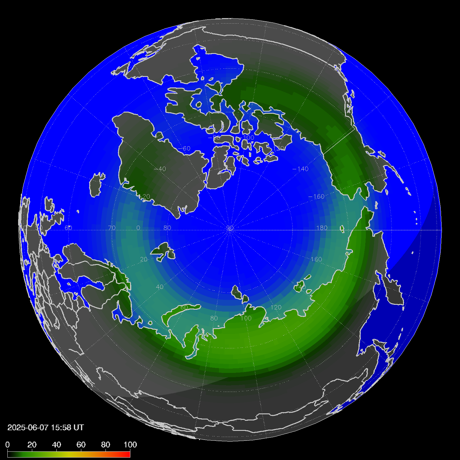 Northern lights (auroras) in the northern hemisphere