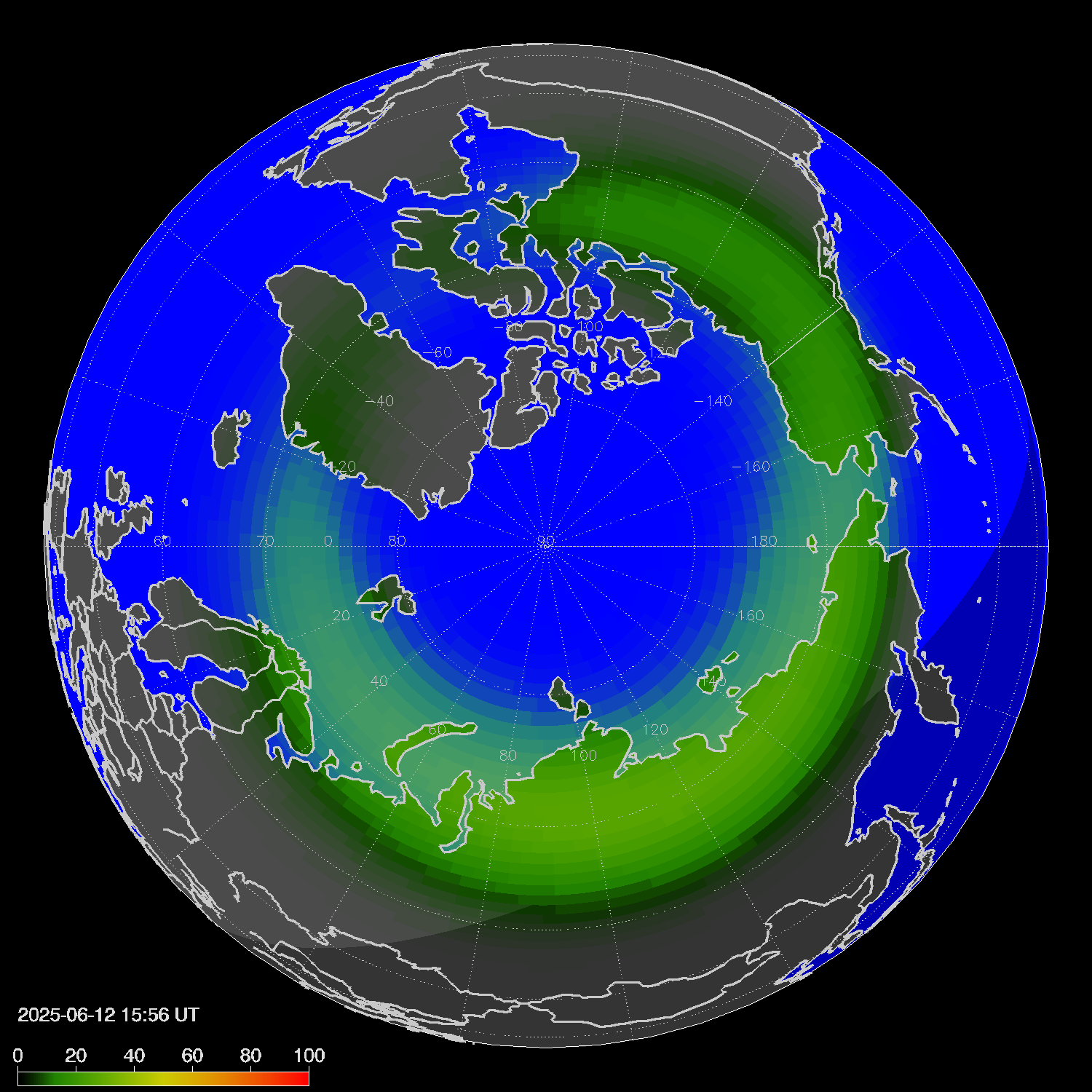 Northern lights (auroras) in the northern hemisphere
