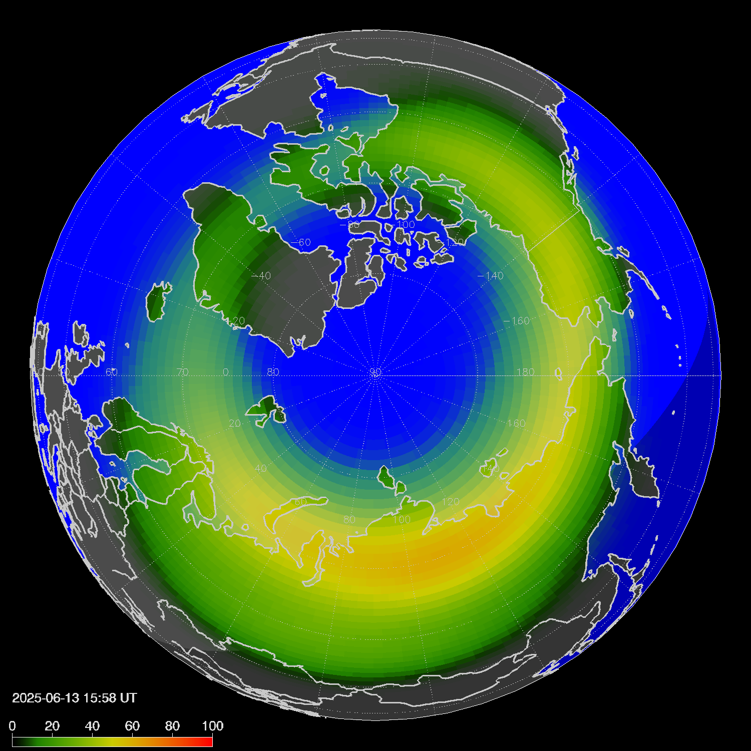 Northern lights (auroras) in the northern hemisphere