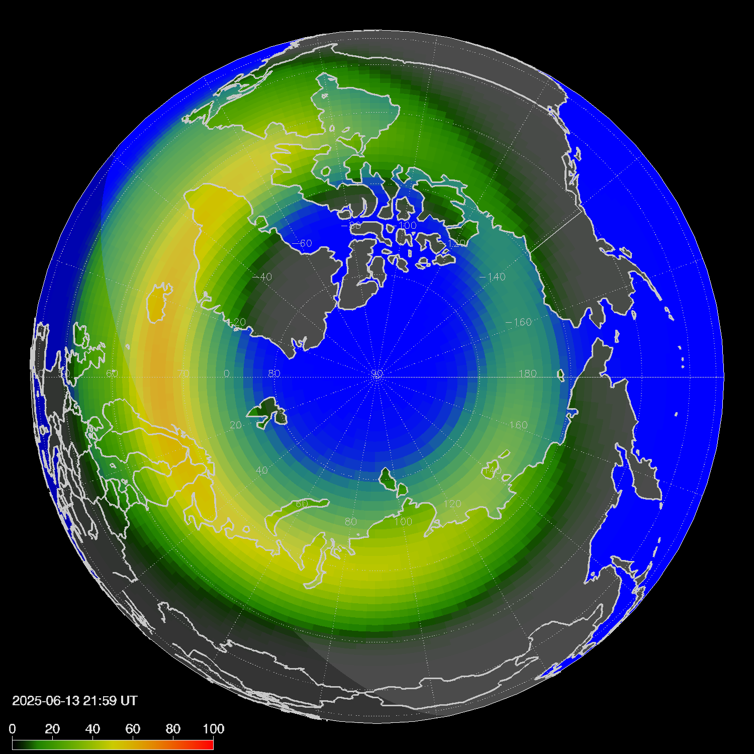 Northern lights (auroras) in the northern hemisphere