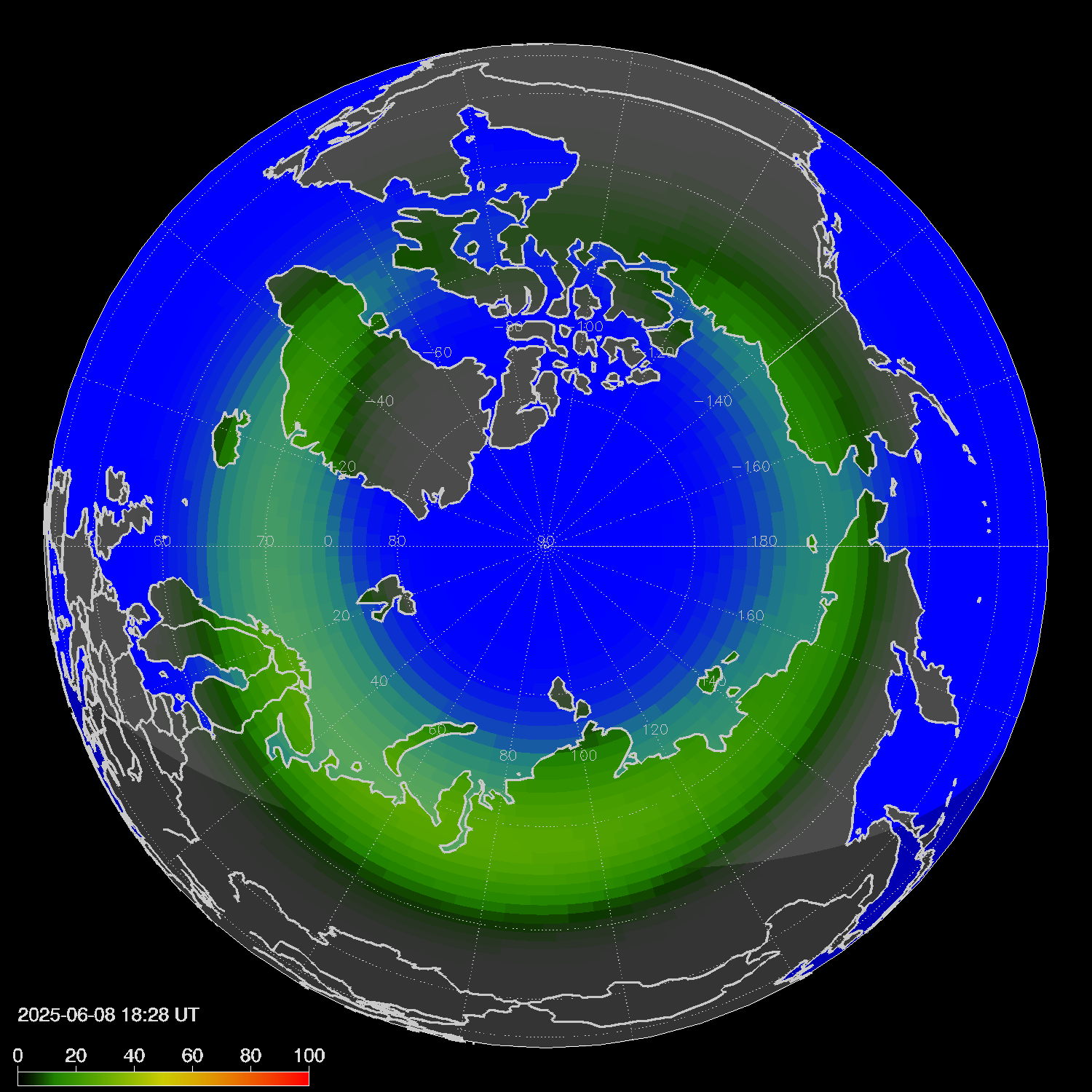 Northern lights (auroras) in the northern hemisphere