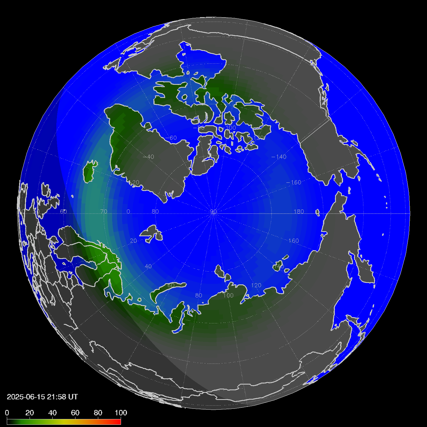 Northern lights (auroras) in the northern hemisphere