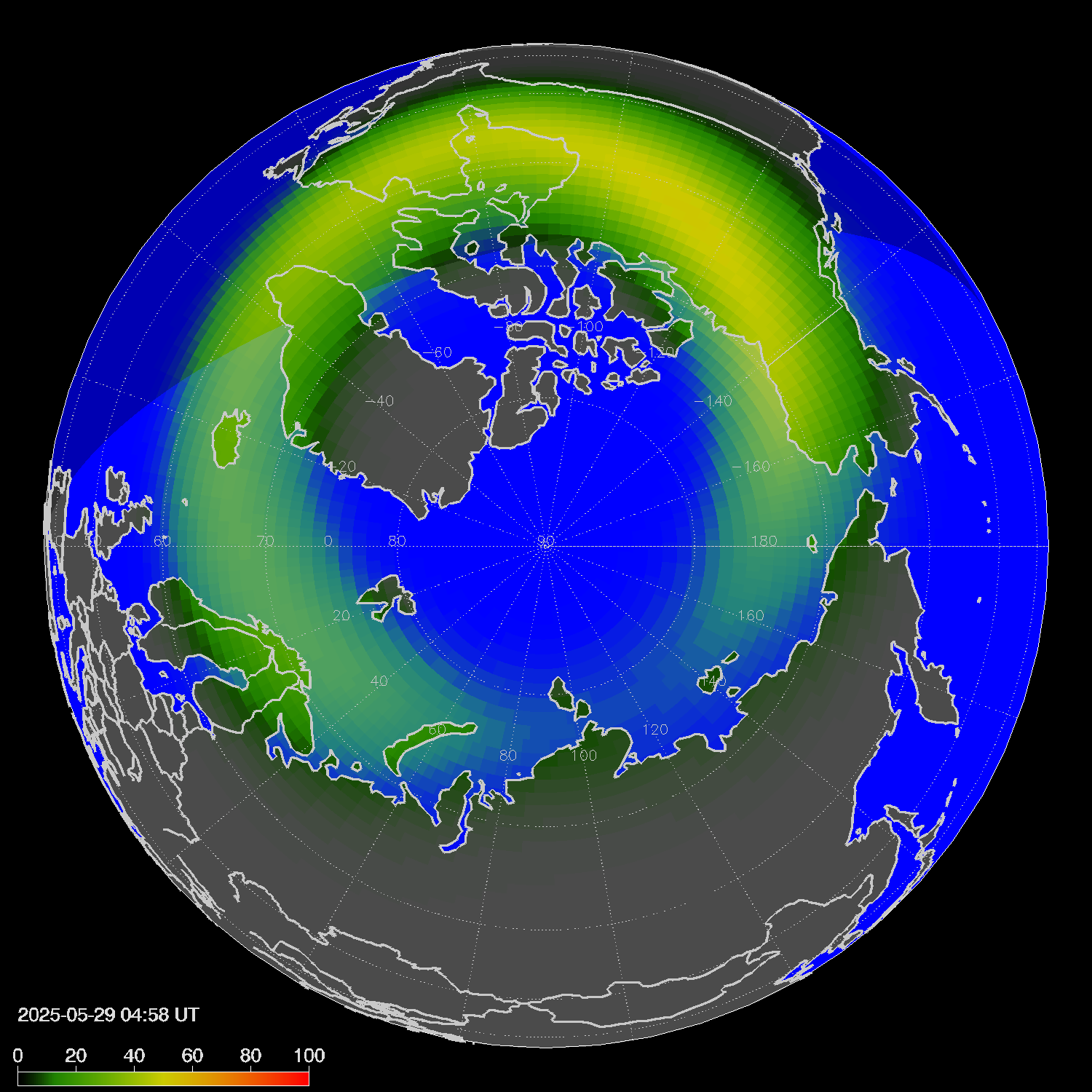 Northern lights (auroras) in the northern hemisphere