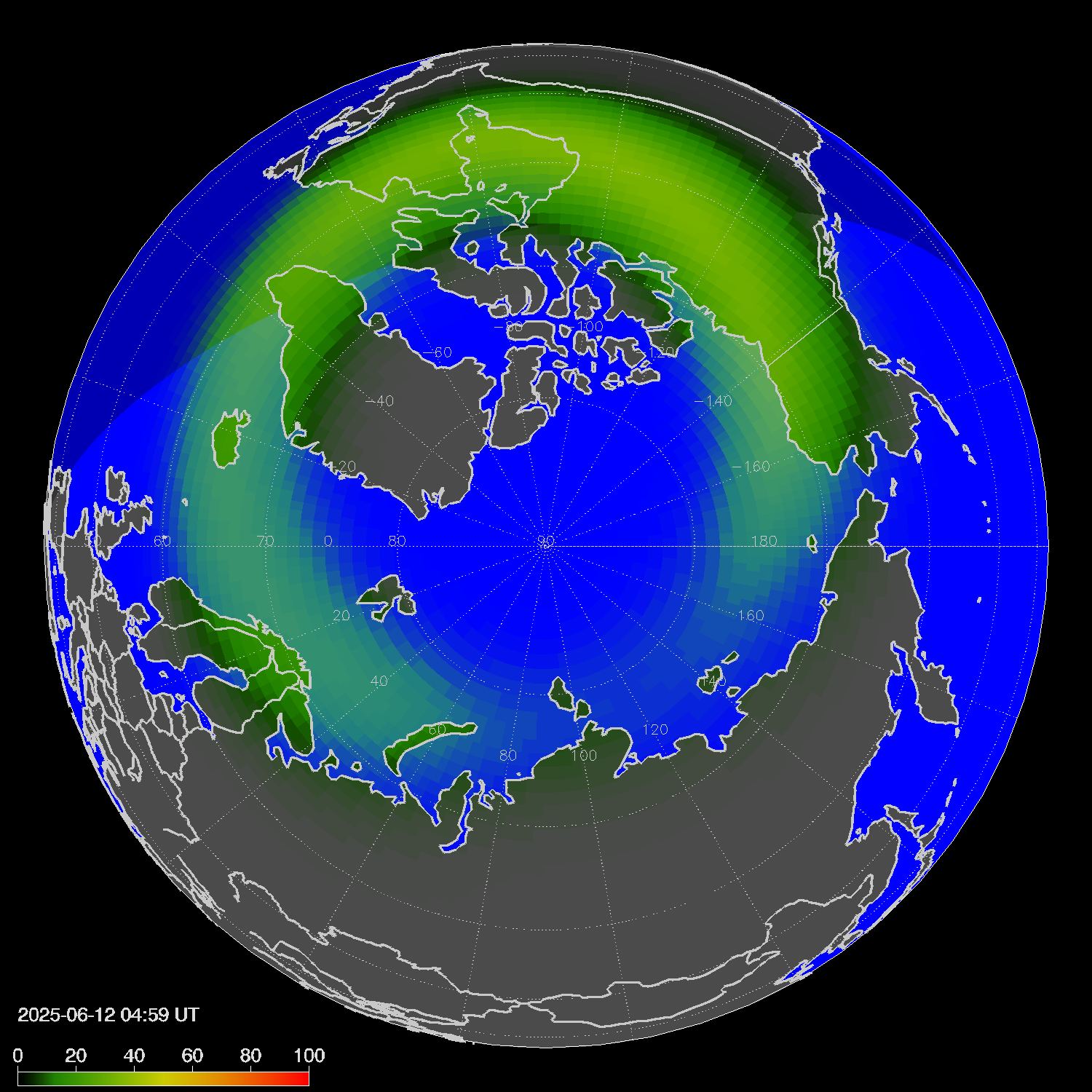 Northern lights (auroras) in the northern hemisphere
