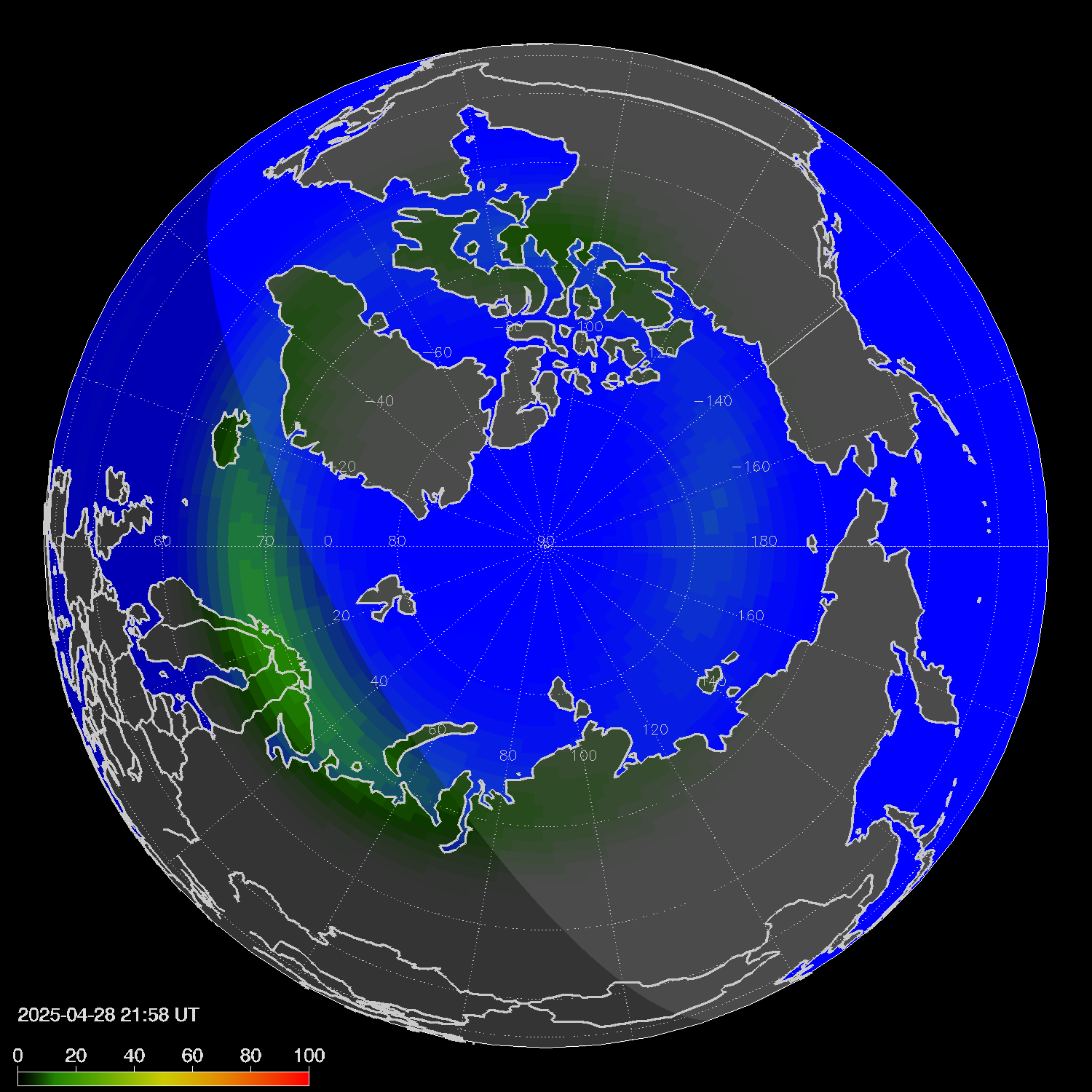 Northern lights (auroras) in the northern hemisphere