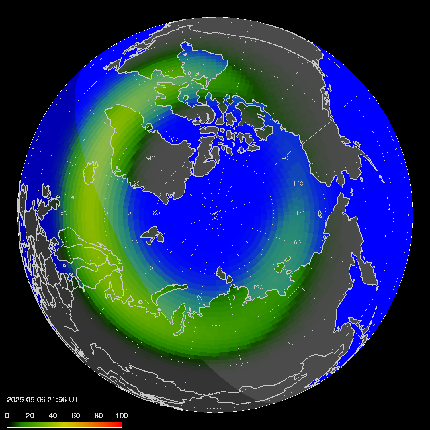 Northern lights (auroras) in the northern hemisphere
