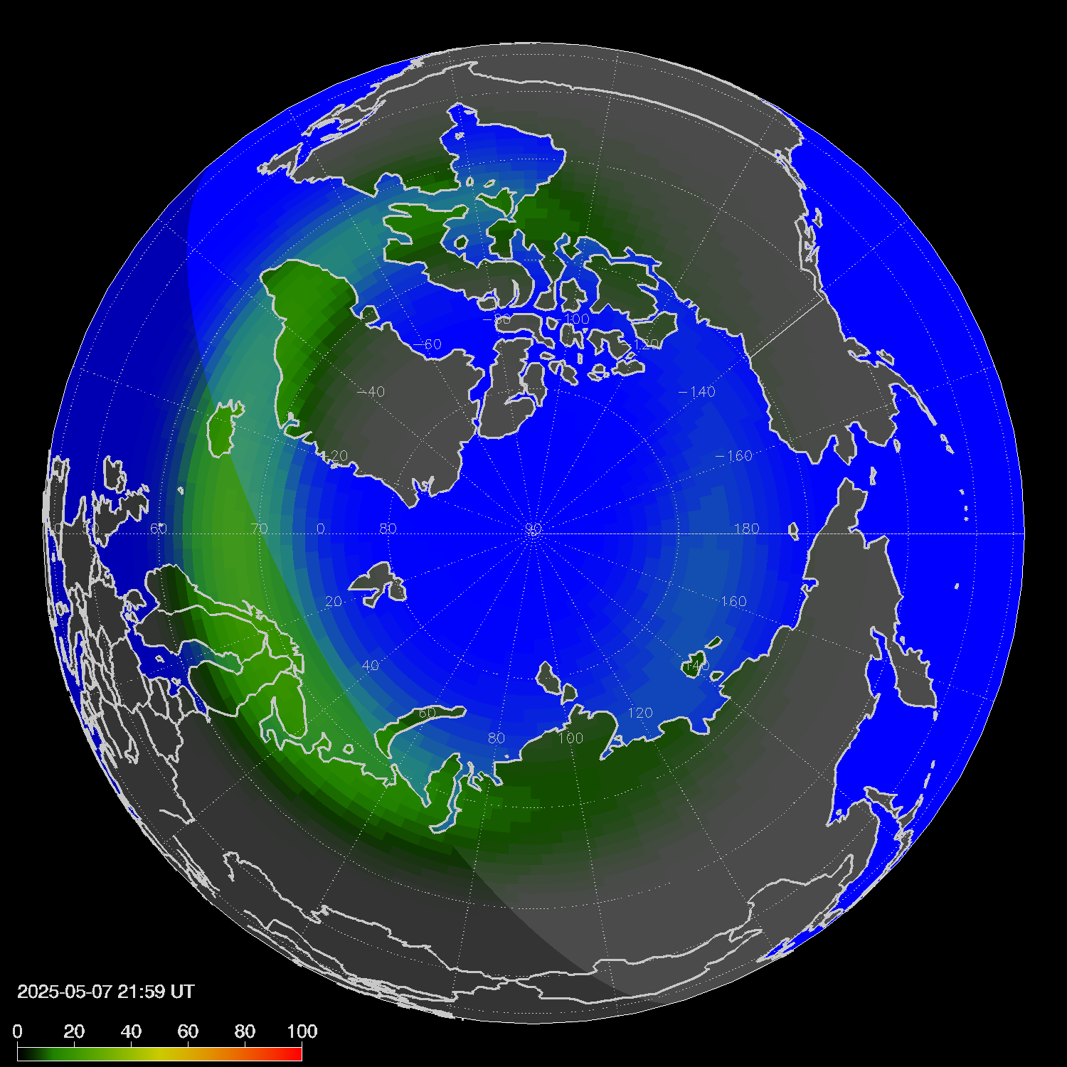 Northern lights (auroras) in the northern hemisphere
