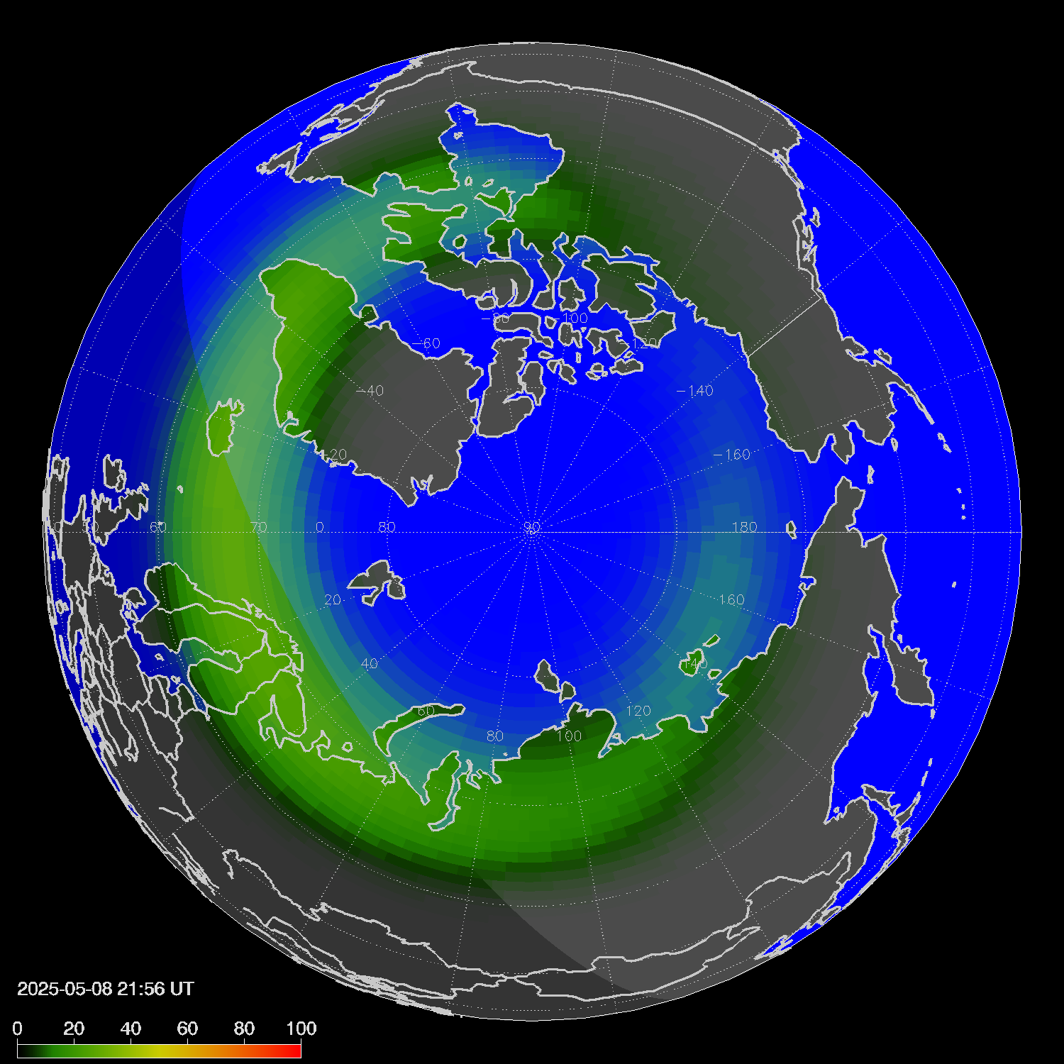 Northern lights (auroras) in the northern hemisphere