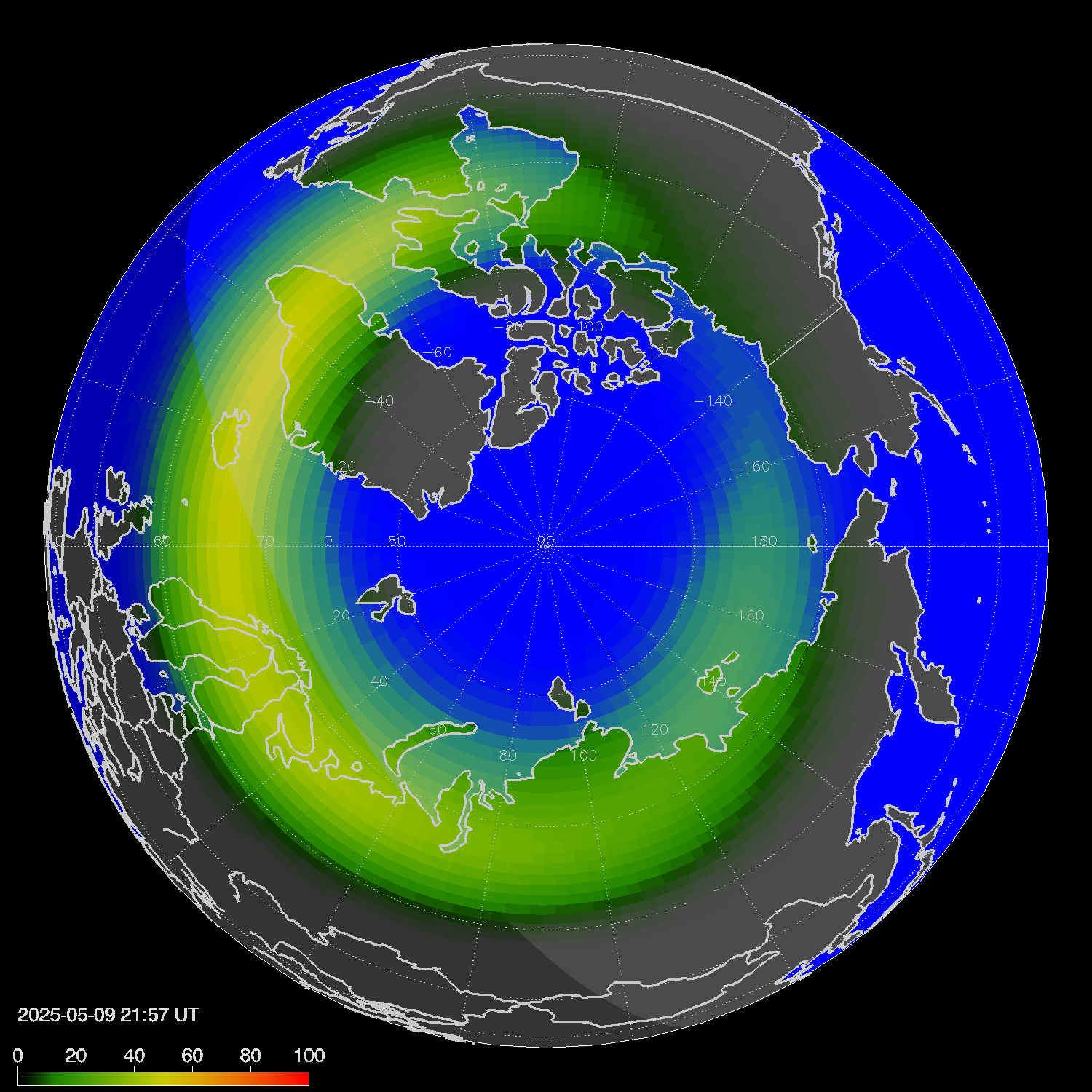 Northern lights (auroras) in the northern hemisphere