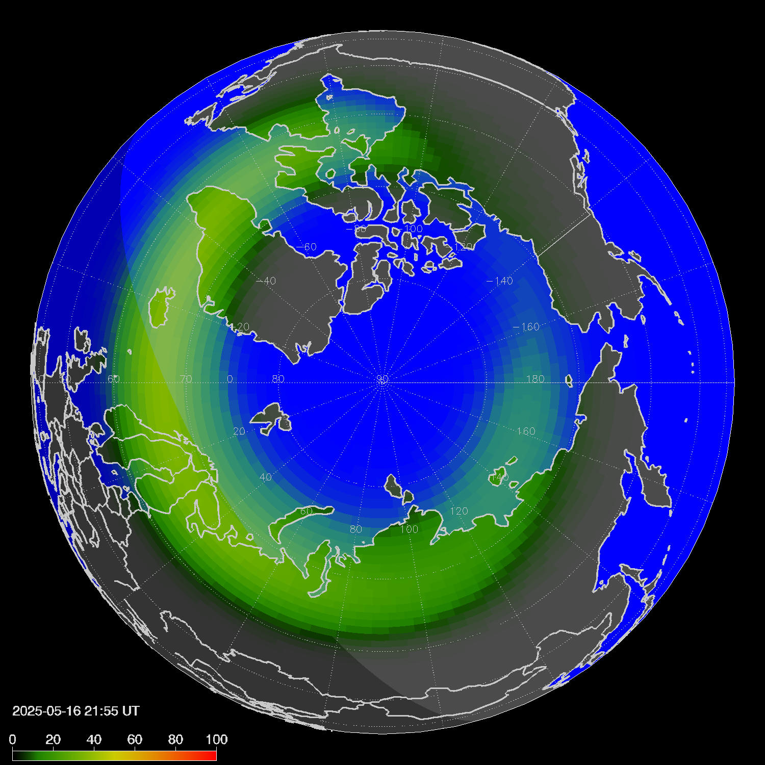 Northern lights (auroras) in the northern hemisphere