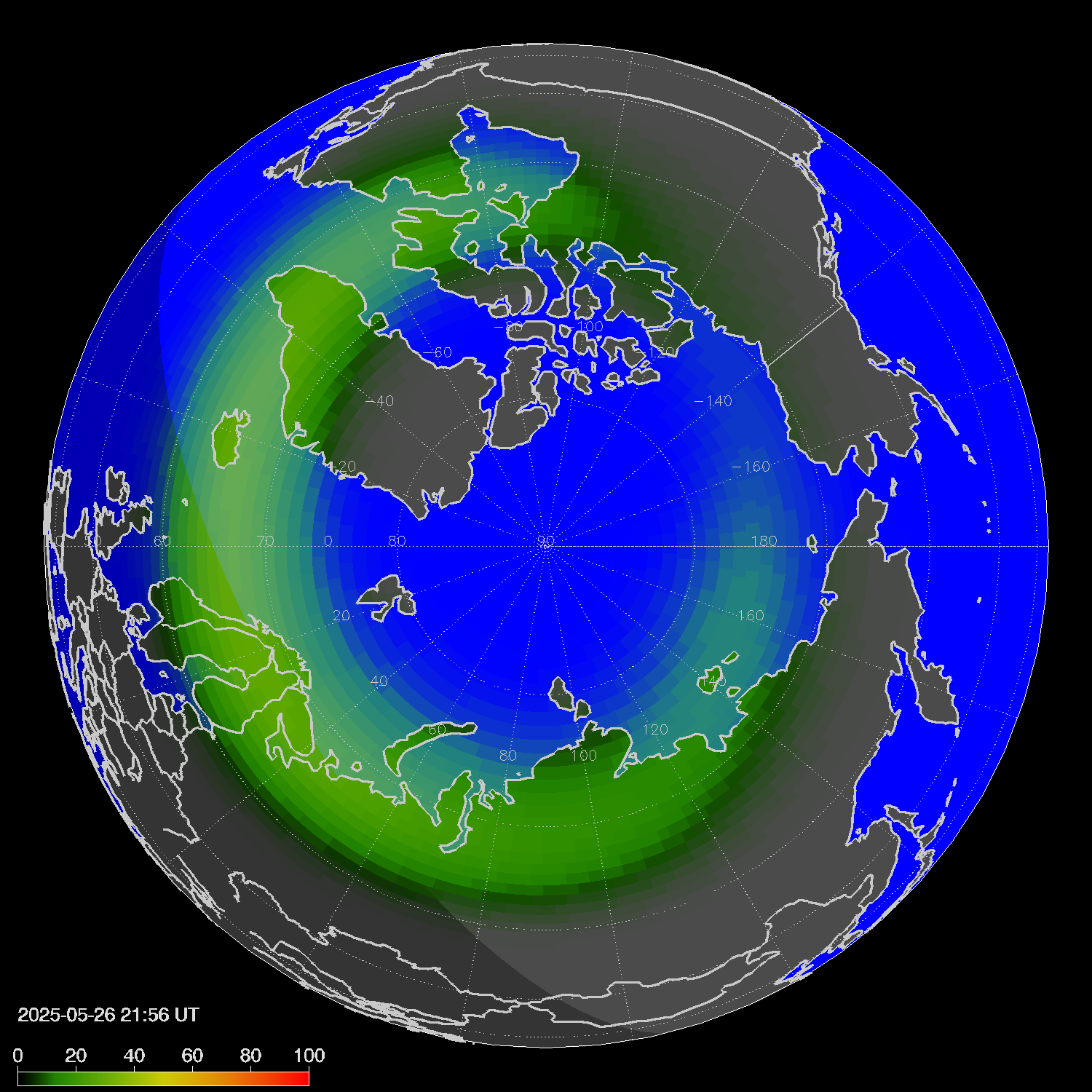 Northern lights (auroras) in the northern hemisphere