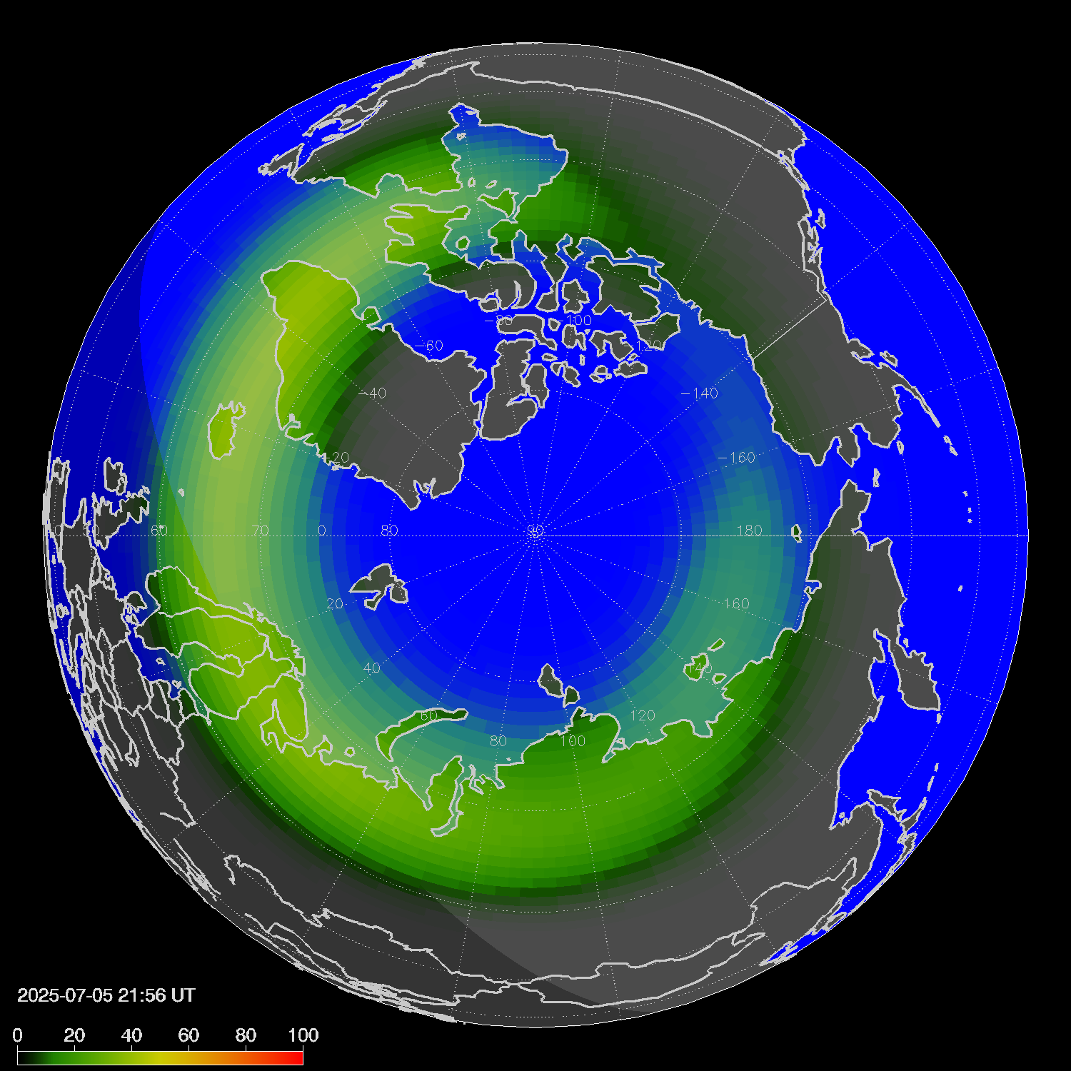 Northern lights (auroras) in the northern hemisphere