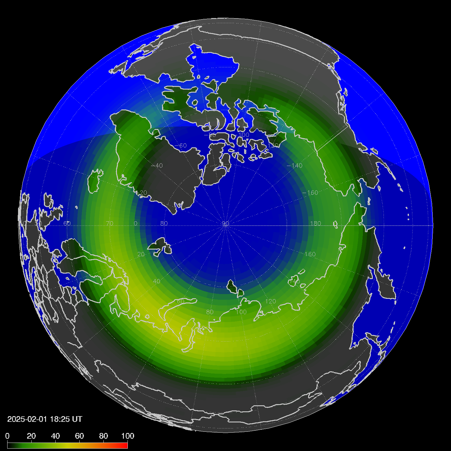 Northern lights (auroras) in the northern hemisphere