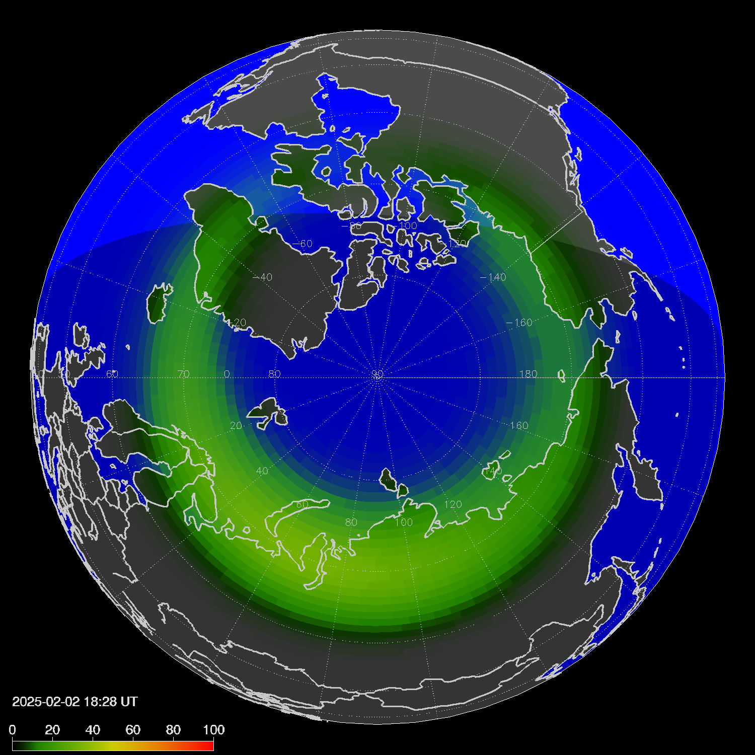 Northern lights (auroras) in the northern hemisphere