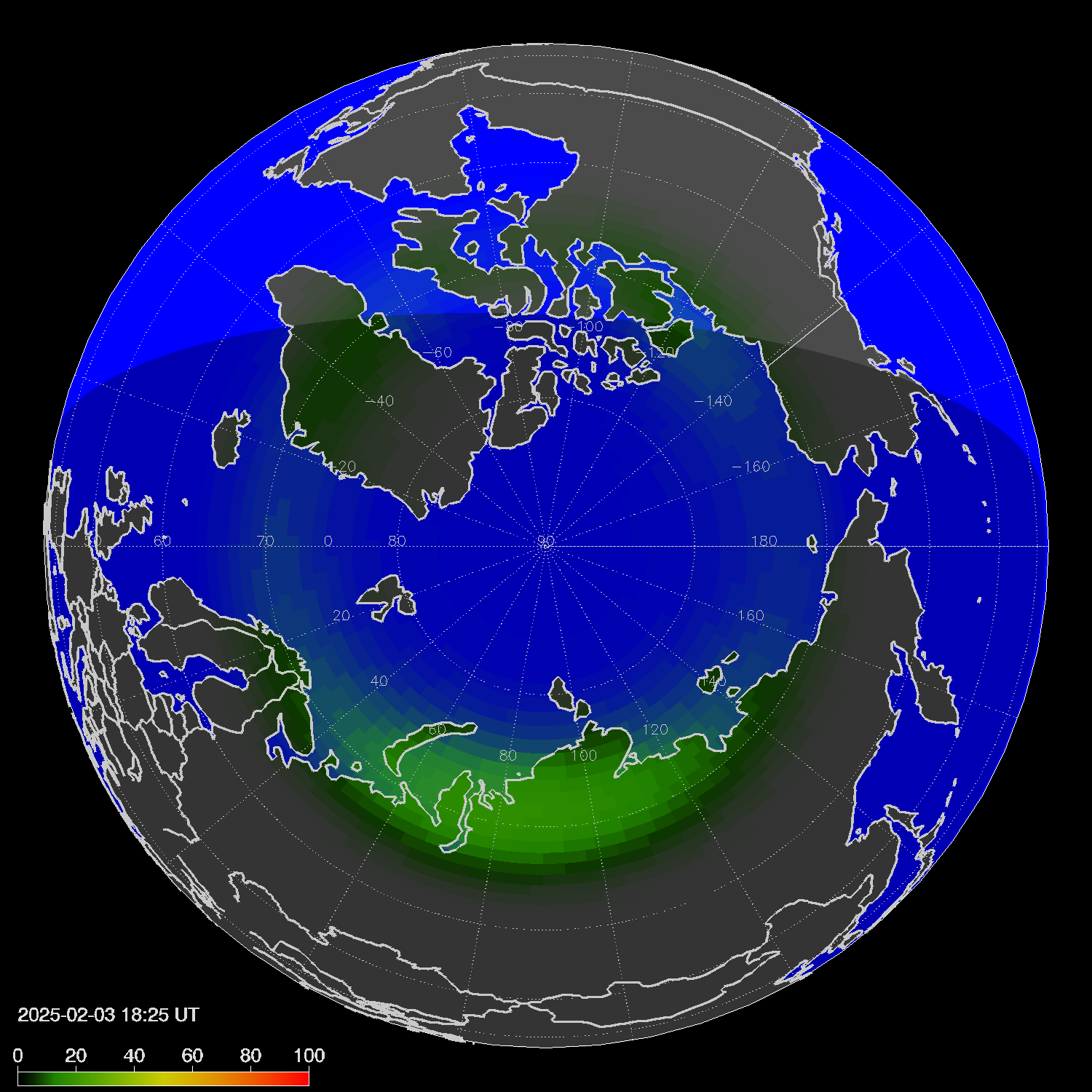 Northern lights (auroras) in the northern hemisphere