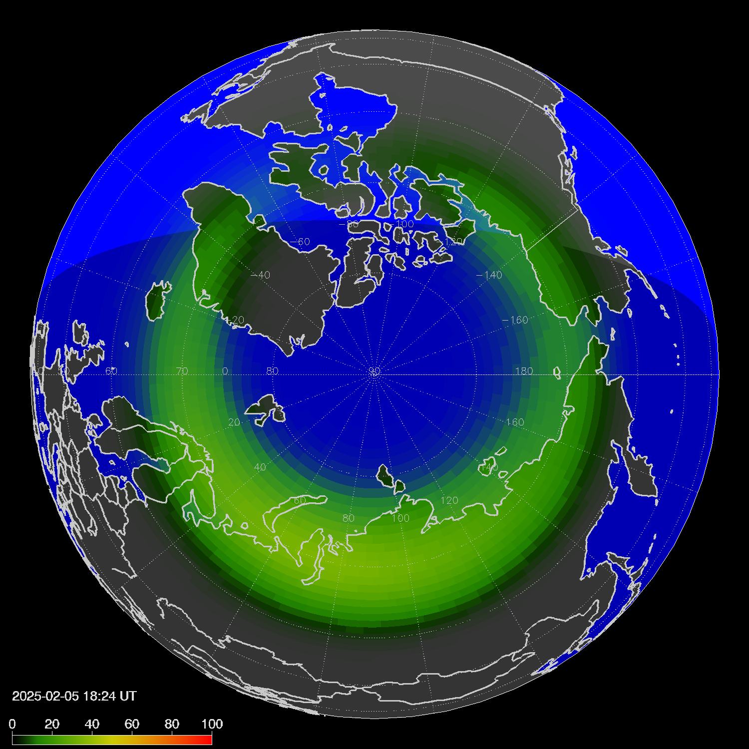 Northern lights (auroras) in the northern hemisphere