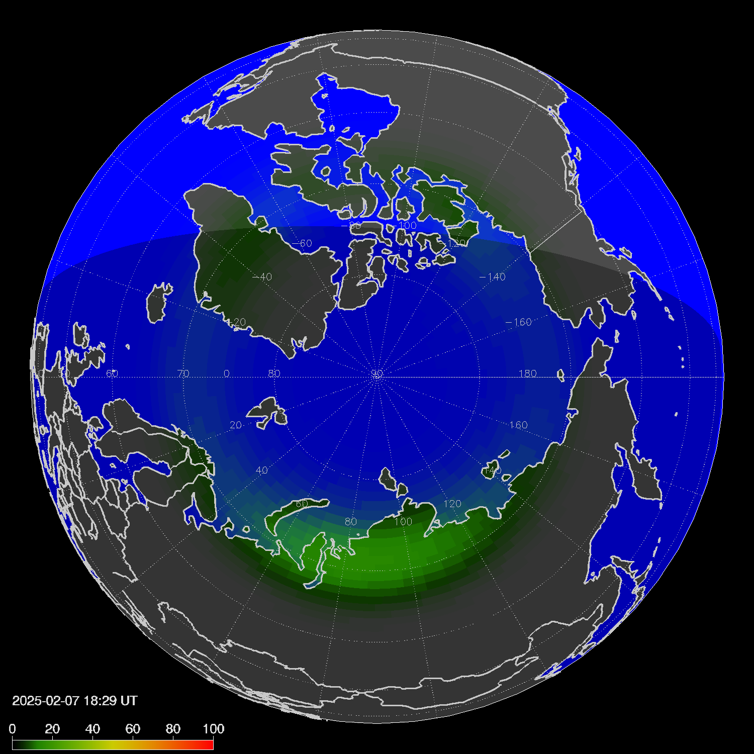 Northern lights (auroras) in the northern hemisphere