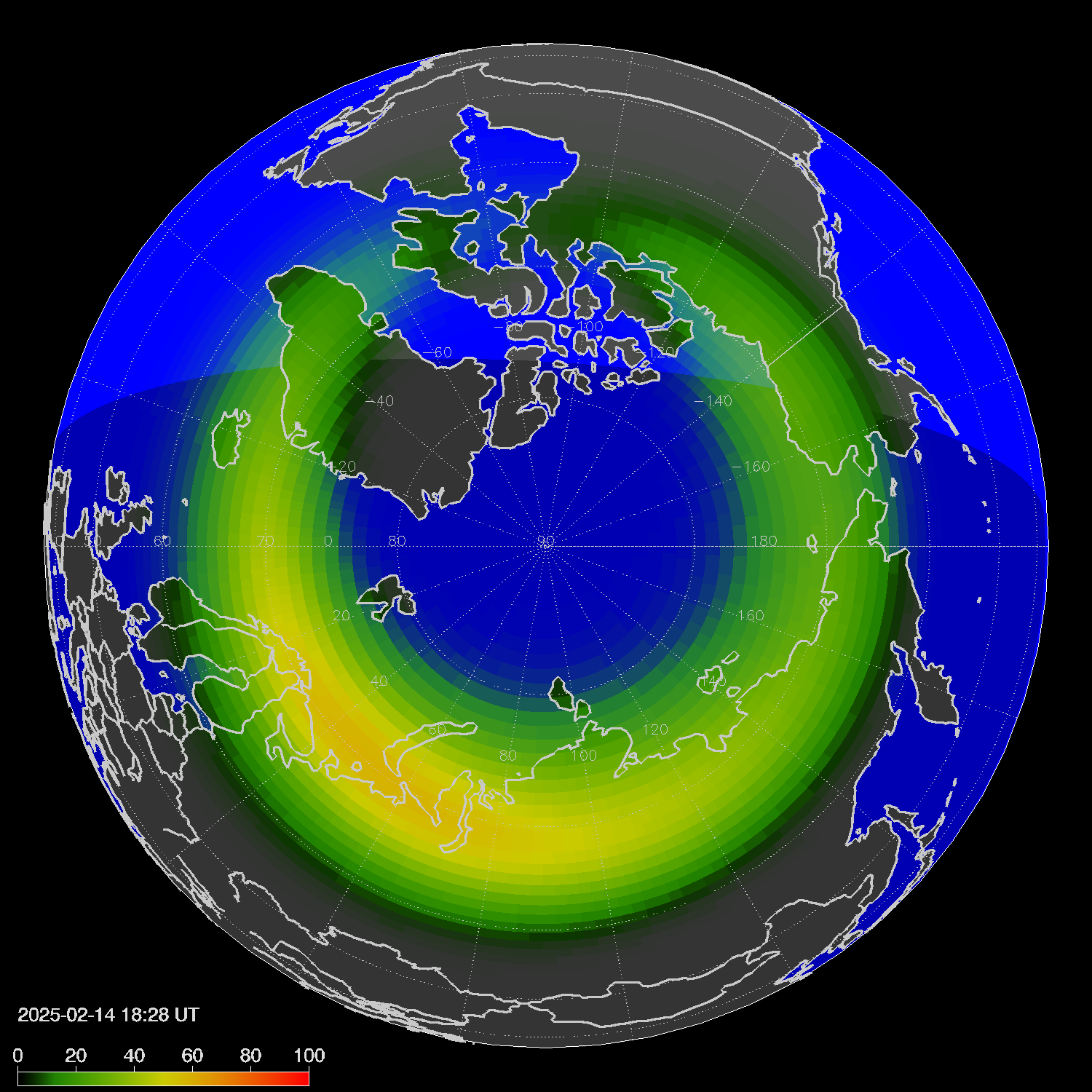Northern lights (auroras) in the northern hemisphere