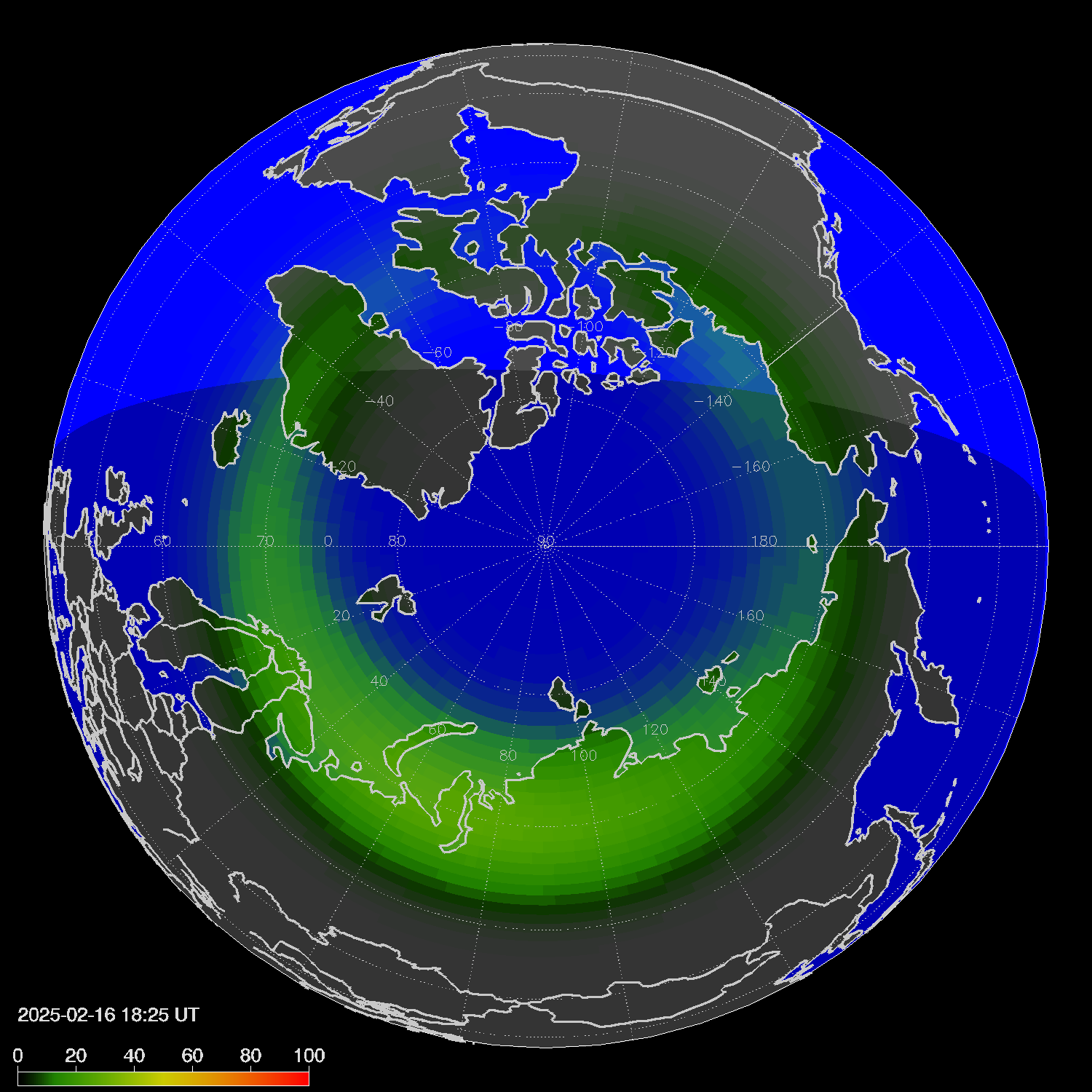 Northern lights (auroras) in the northern hemisphere