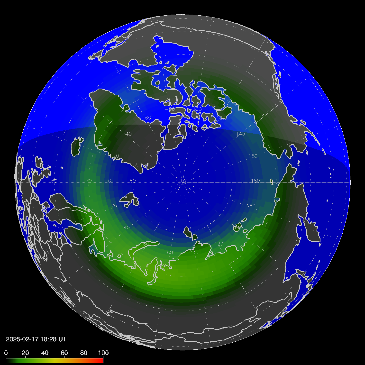 Northern lights (auroras) in the northern hemisphere