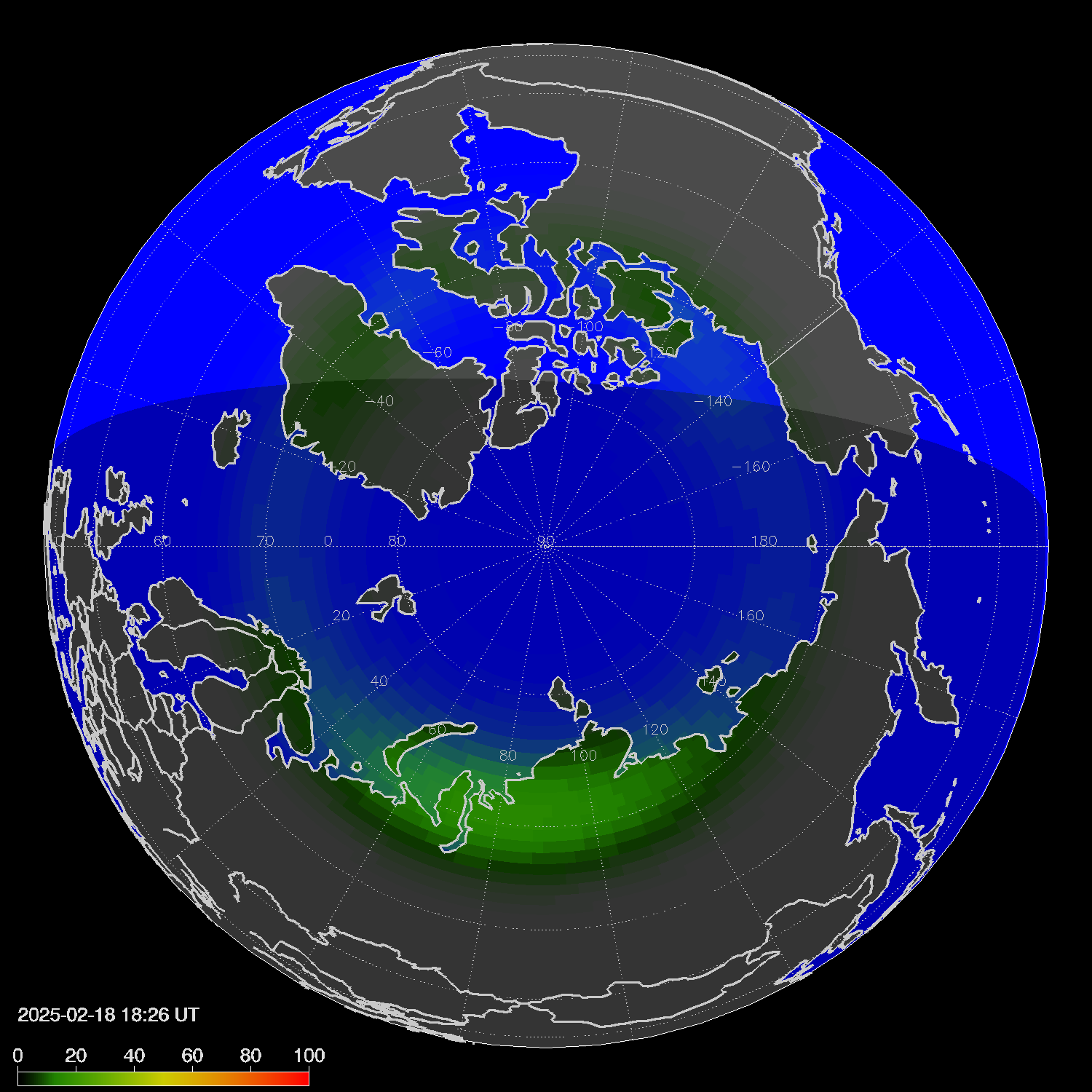 Northern lights (auroras) in the northern hemisphere