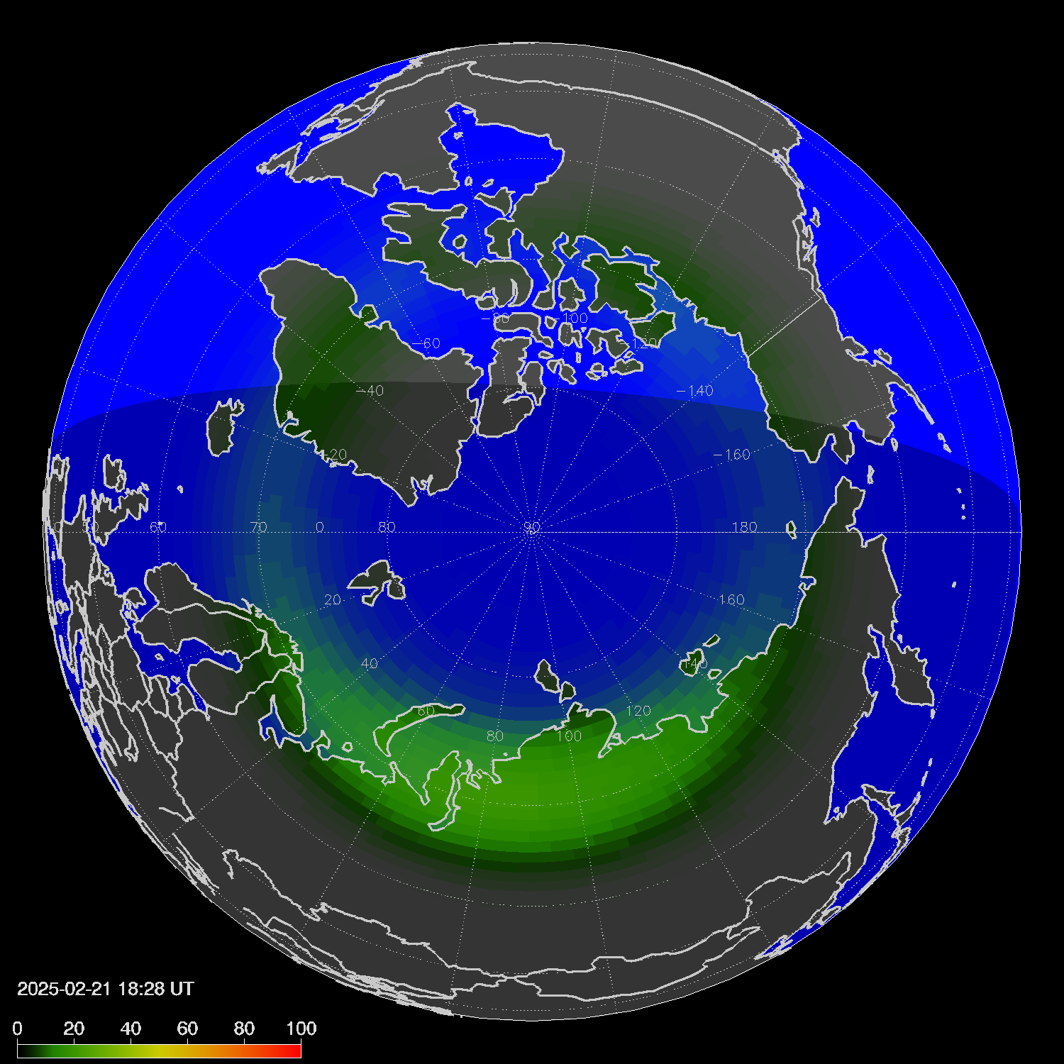 Northern lights (auroras) in the northern hemisphere