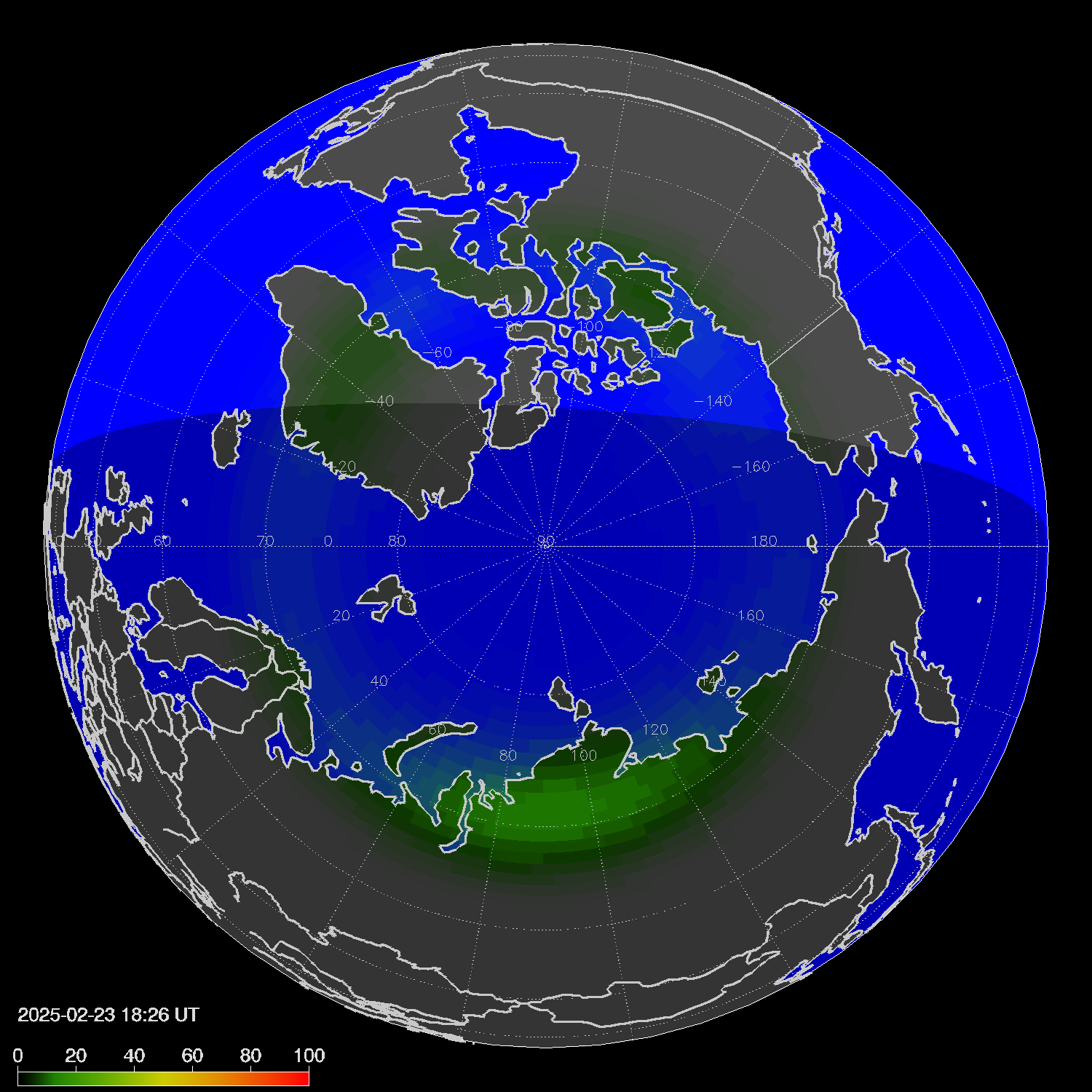 Northern lights (auroras) in the northern hemisphere
