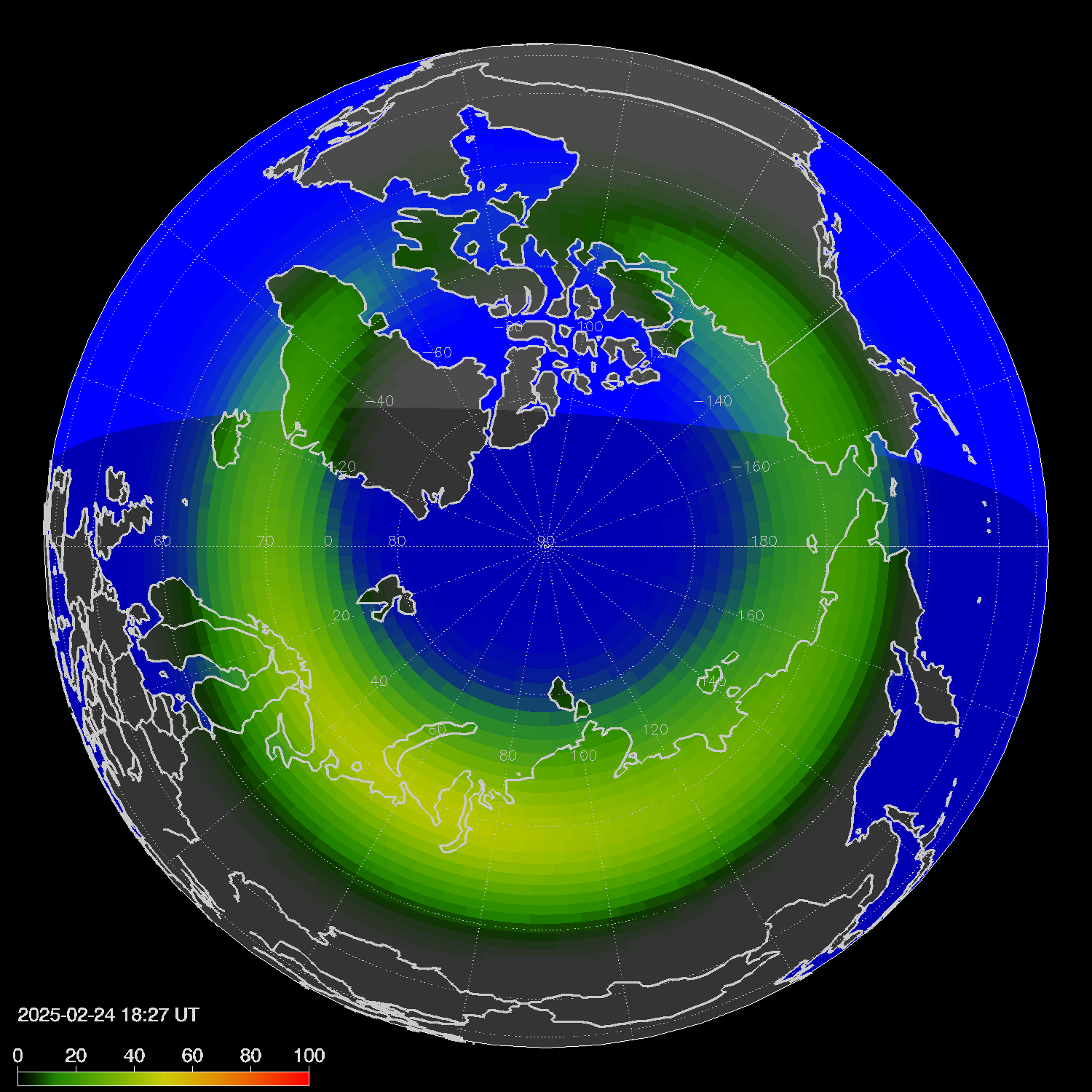 Northern lights (auroras) in the northern hemisphere