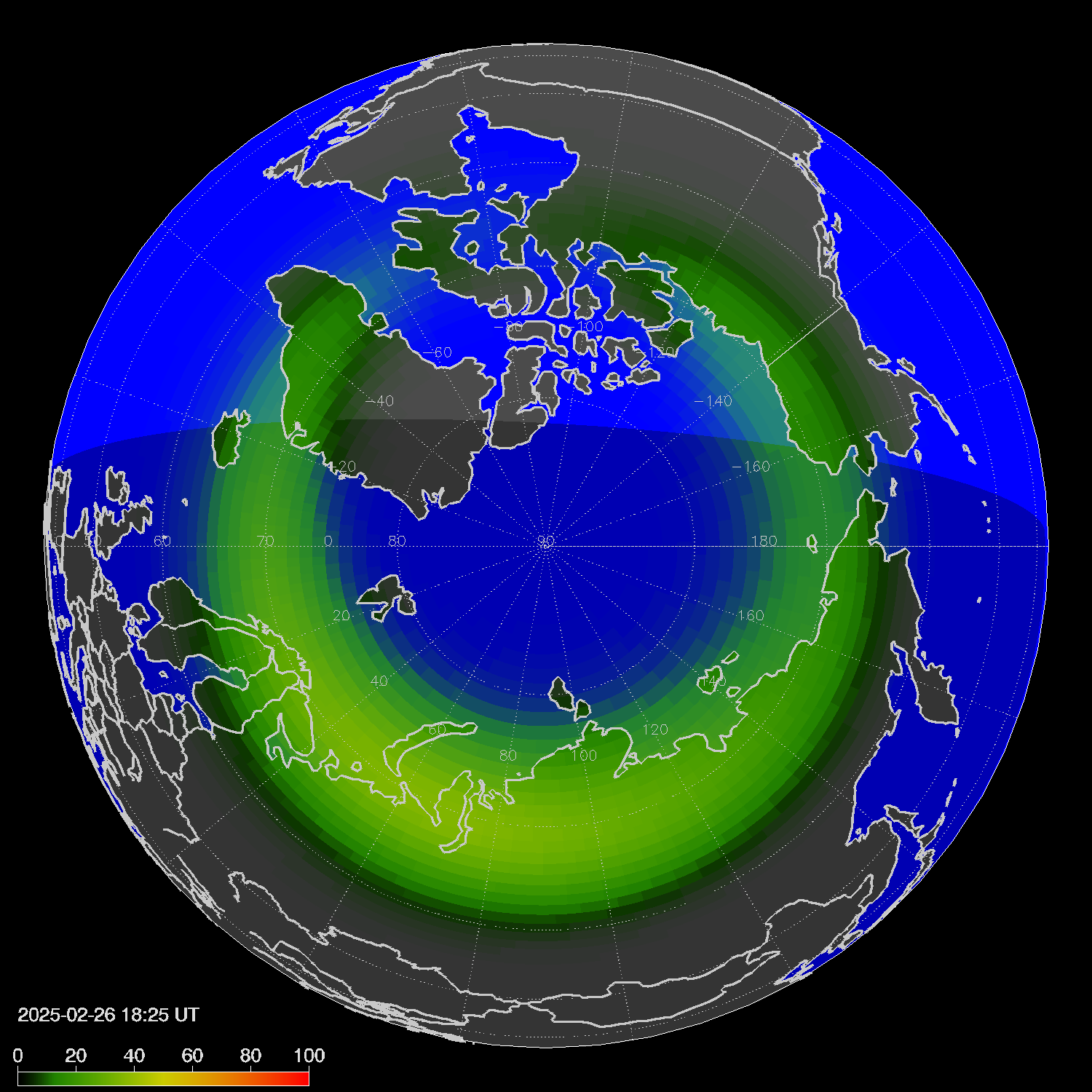 Northern lights (auroras) in the northern hemisphere