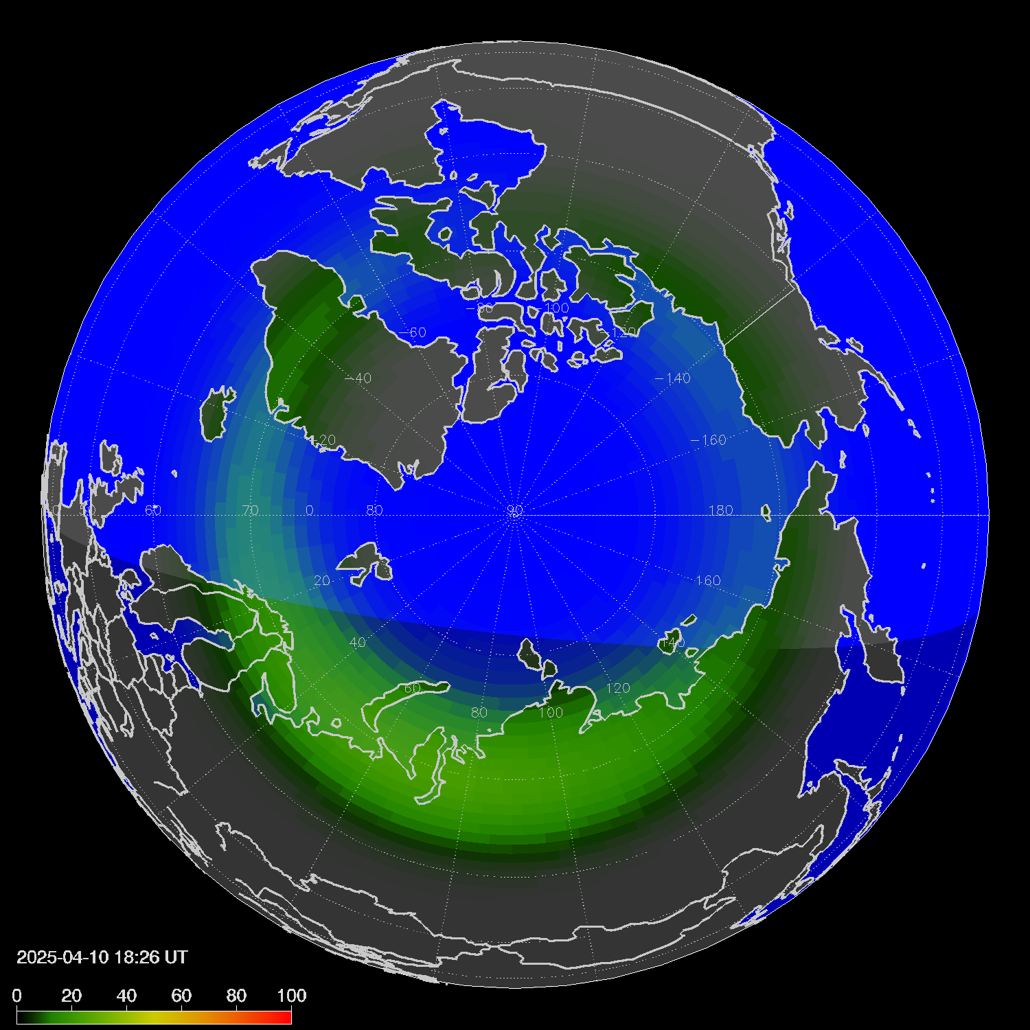Northern lights (auroras) in the northern hemisphere