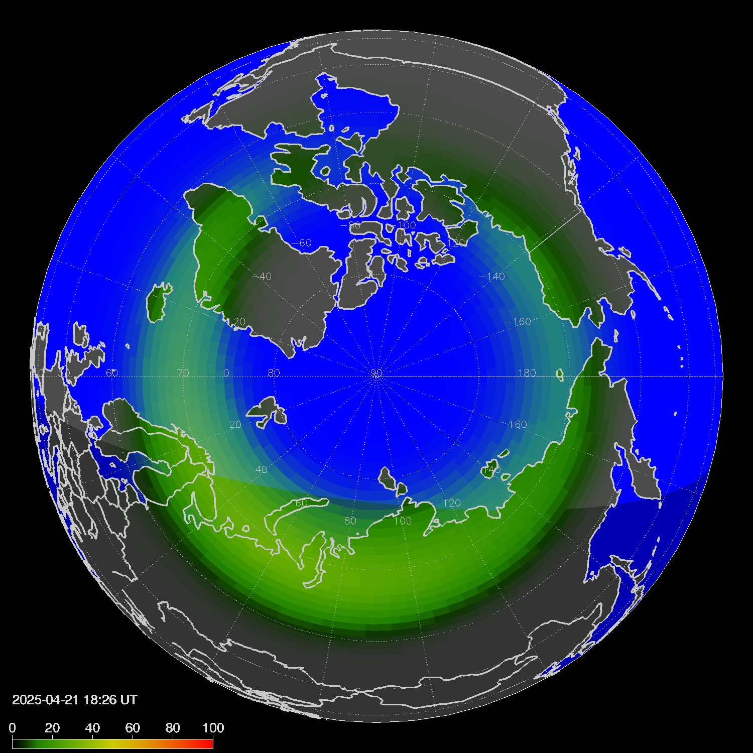 Northern lights (auroras) in the northern hemisphere