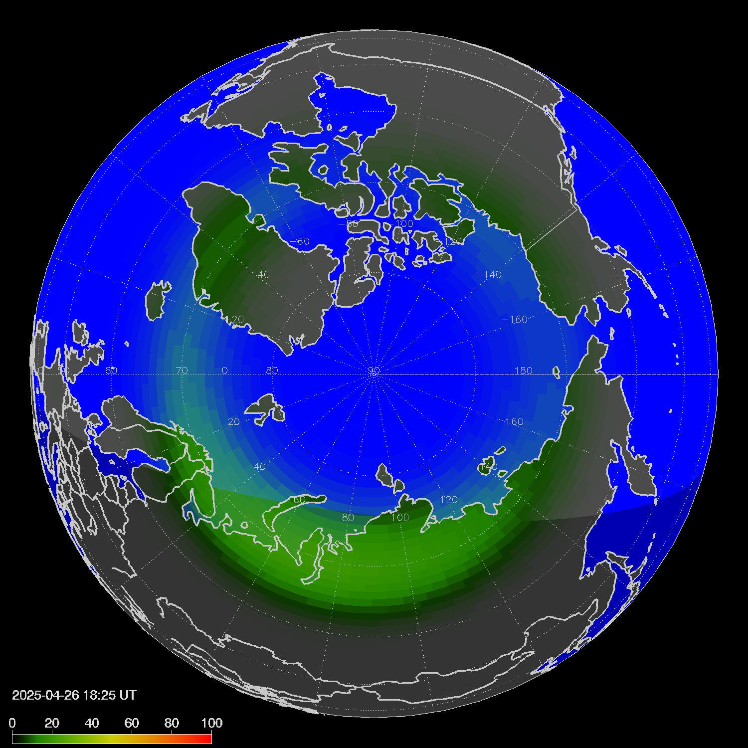 Northern lights (auroras) in the northern hemisphere