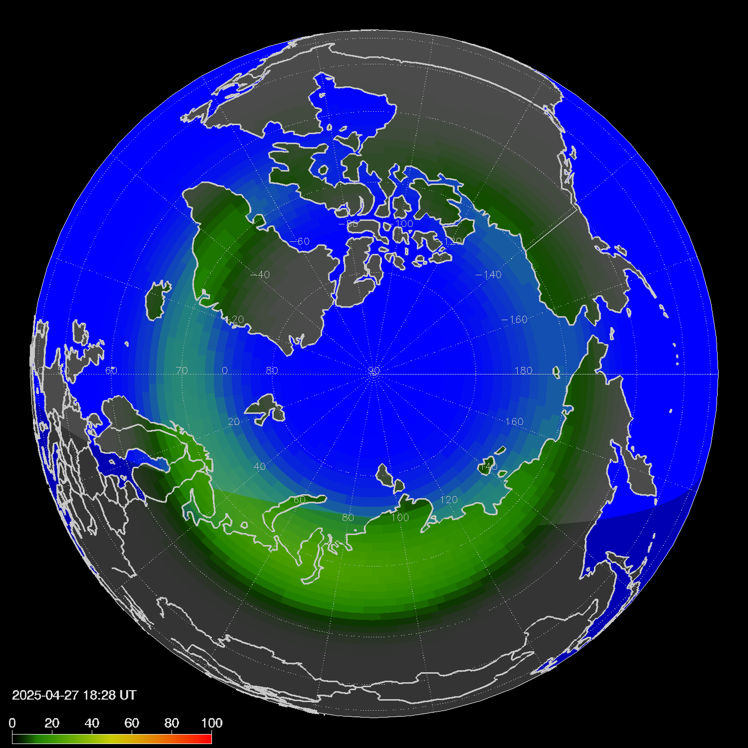 Northern lights (auroras) in the northern hemisphere