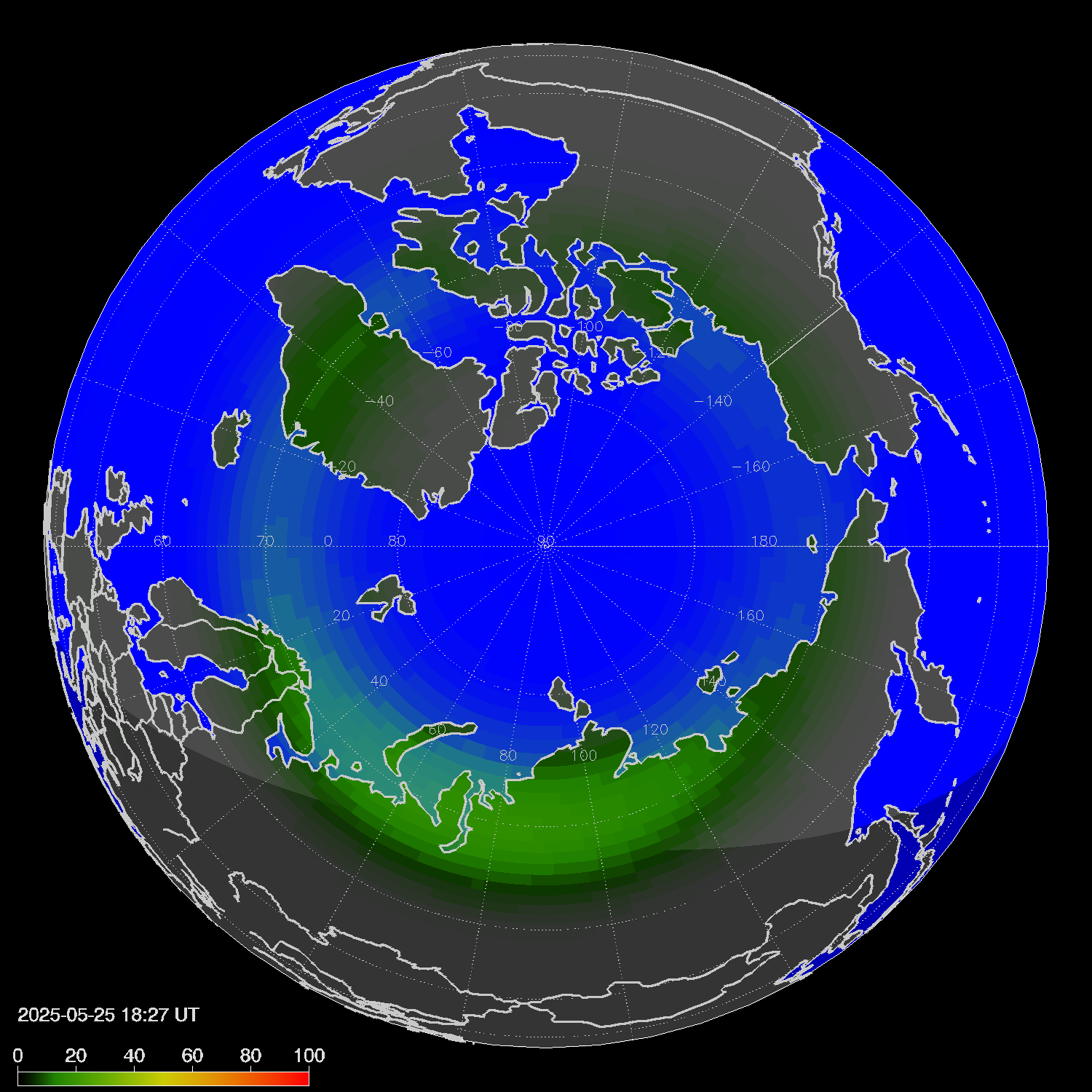 Northern lights (auroras) in the northern hemisphere