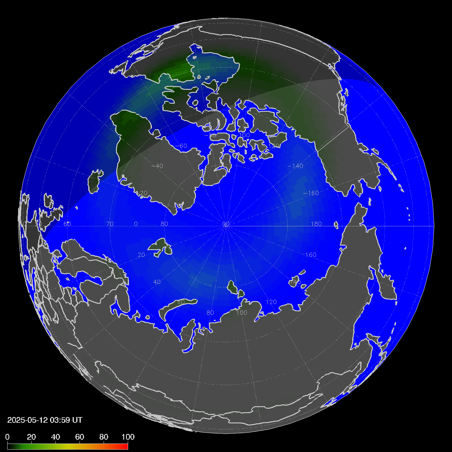 Northern lights (auroras) in the northern hemisphere