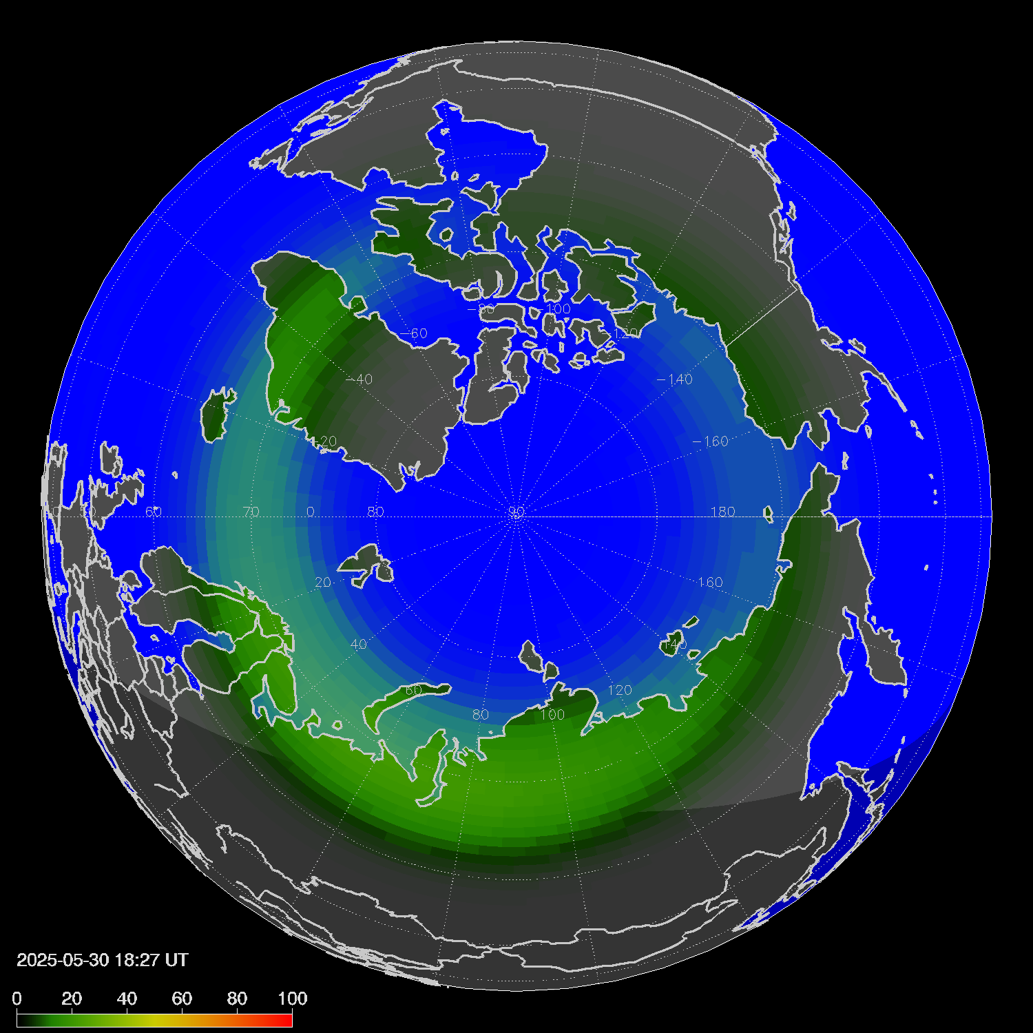 Northern lights (auroras) in the northern hemisphere