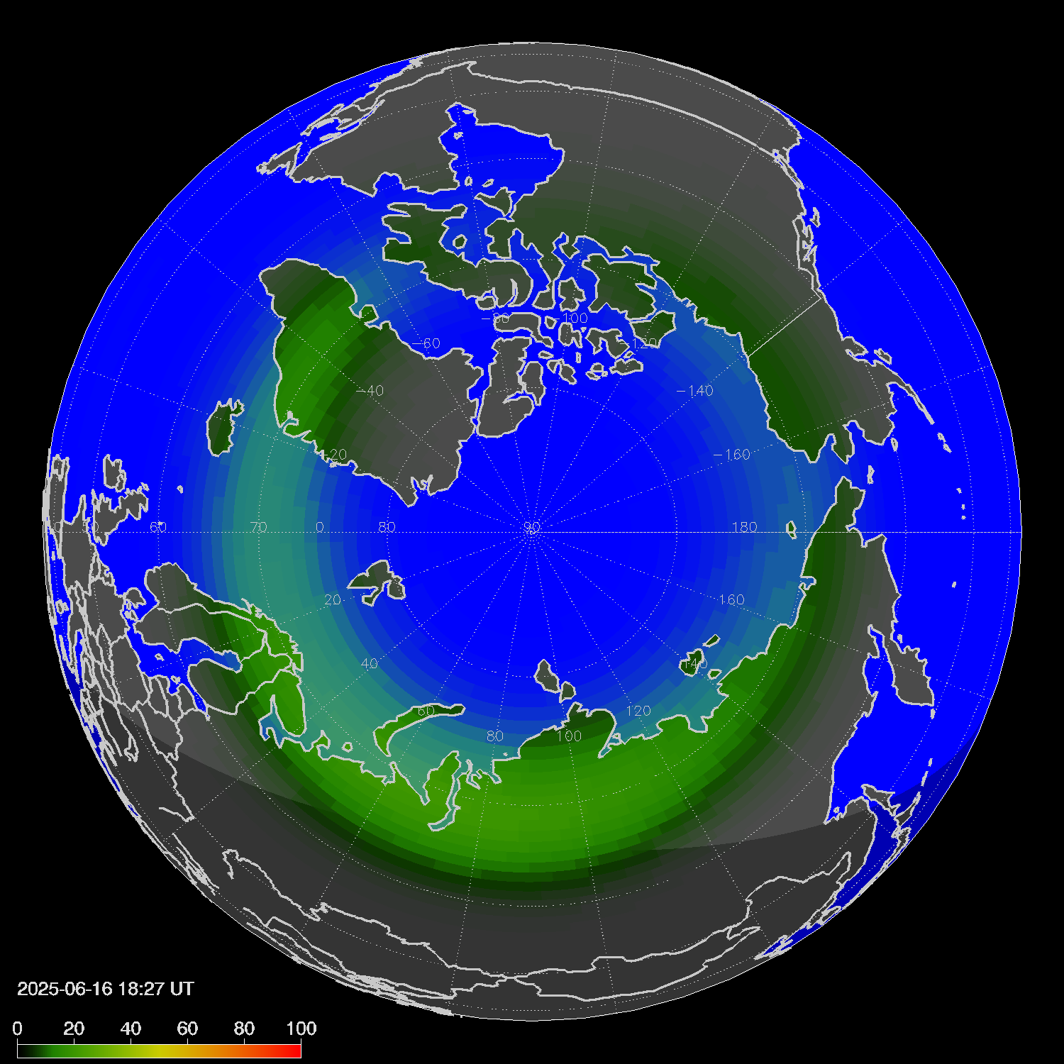 Northern lights (auroras) in the northern hemisphere