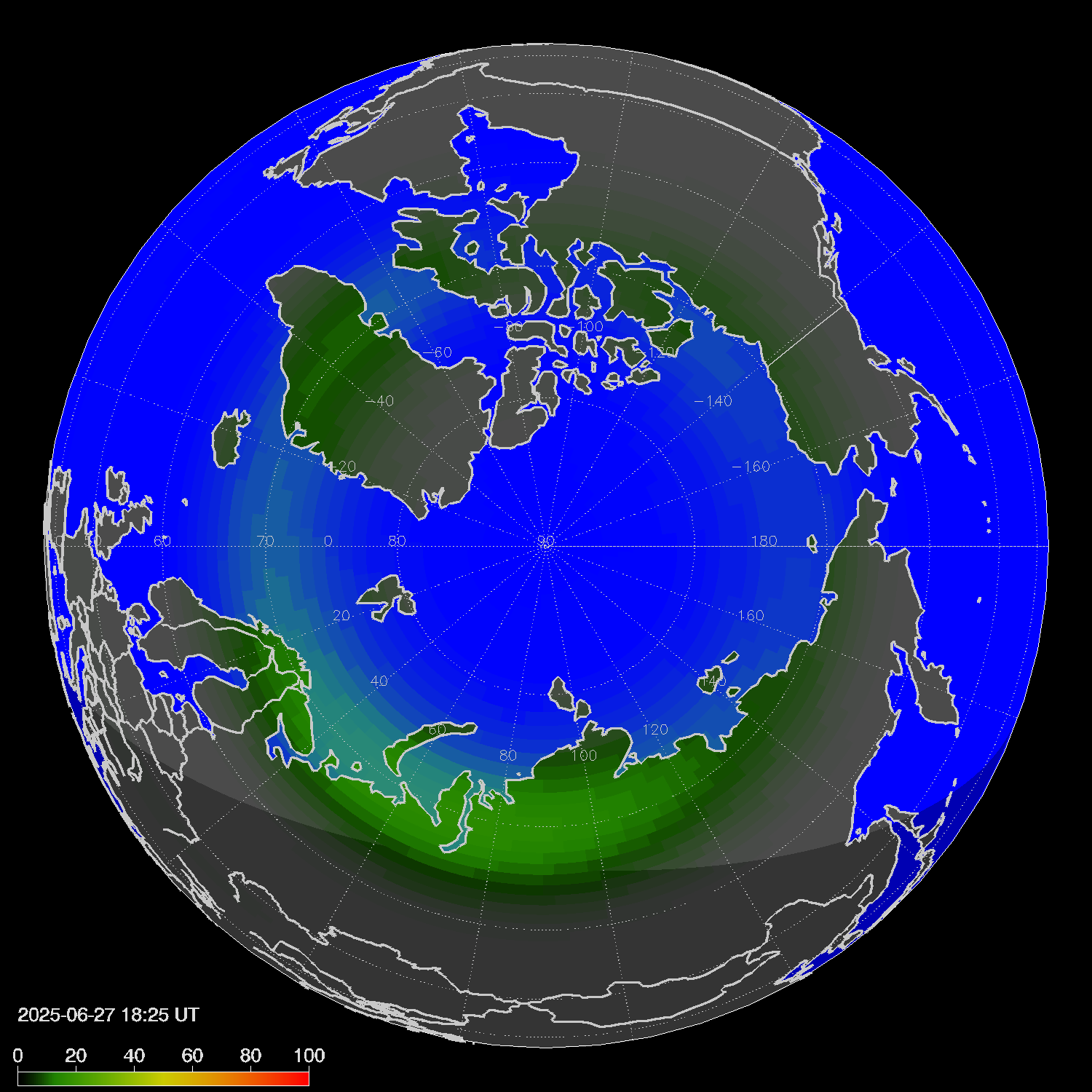 Northern lights (auroras) in the northern hemisphere